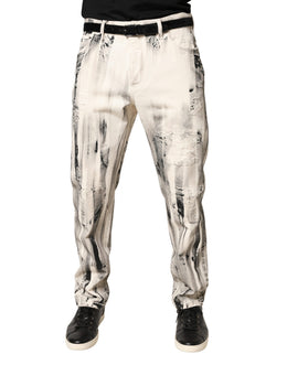 Dolce & Gabbana Weiße Jeans im Used-Look mit Farbspritzer-Print
