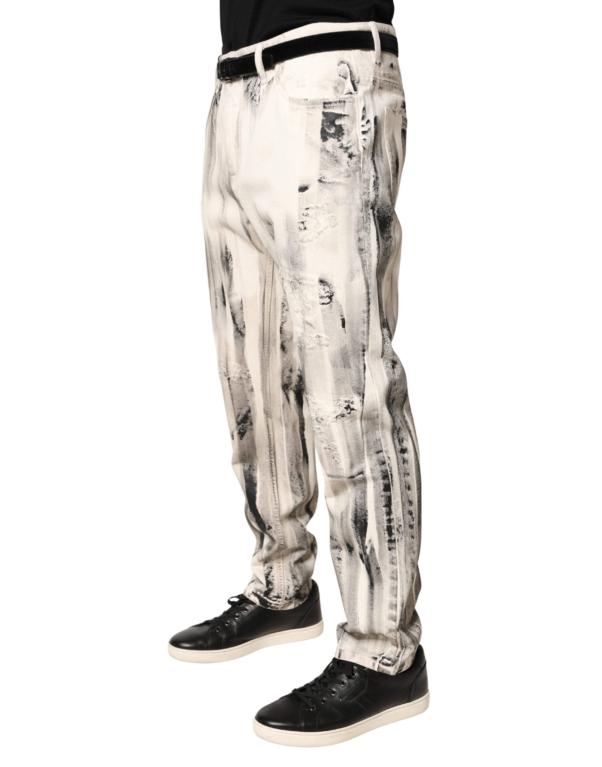 Dolce & Gabbana Weiße Jeans im Used-Look mit Farbspritzer-Print