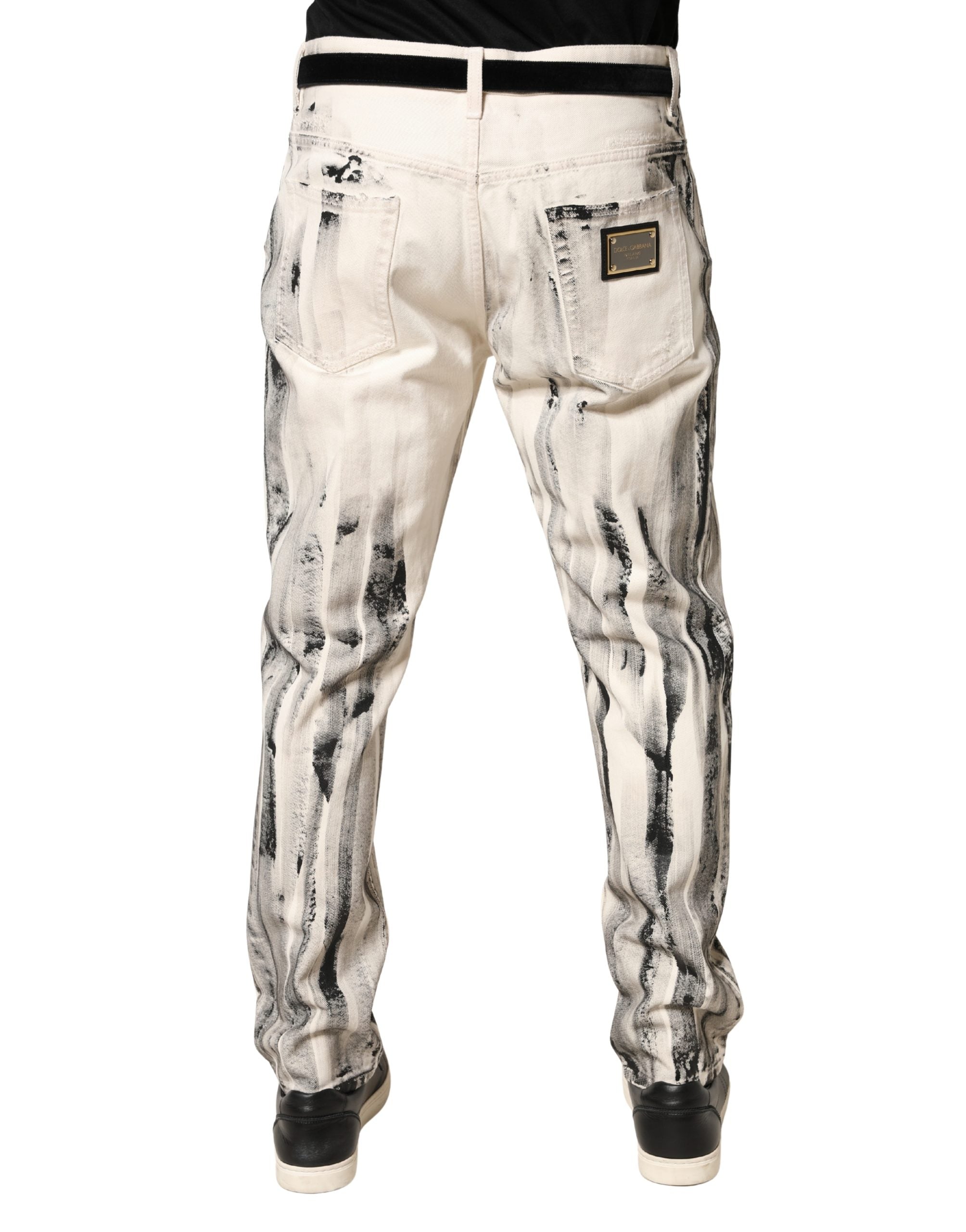 Dolce & Gabbana Weiße Jeans im Used-Look mit Farbspritzer-Print