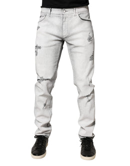 Dolce & Gabbana Hellgraue, distressed Skinny Jeans für Herren aus Denim