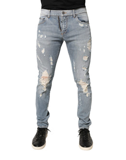 Dolce & Gabbana Hellblaue, distressed Skinny Jeans für Herren aus Denim