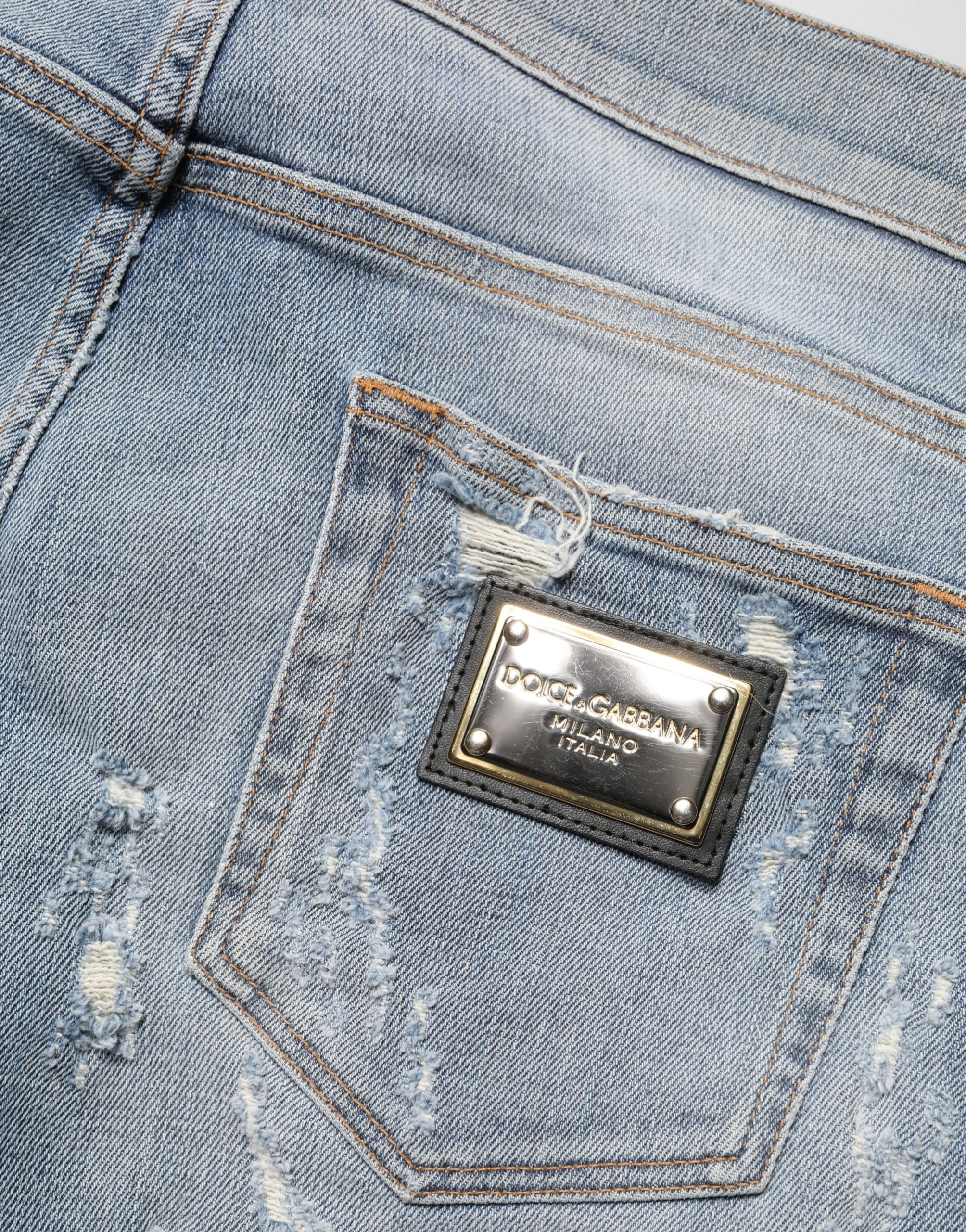 Dolce & Gabbana Hellblaue, distressed Skinny Jeans für Herren aus Denim