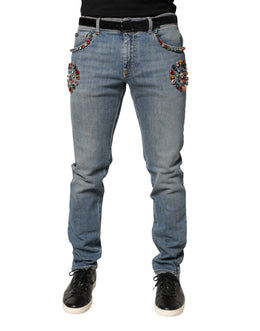 Dolce & Gabbana Blaue Jeans aus Baumwolle mit Besatz, lockerer Schnitt, Herren