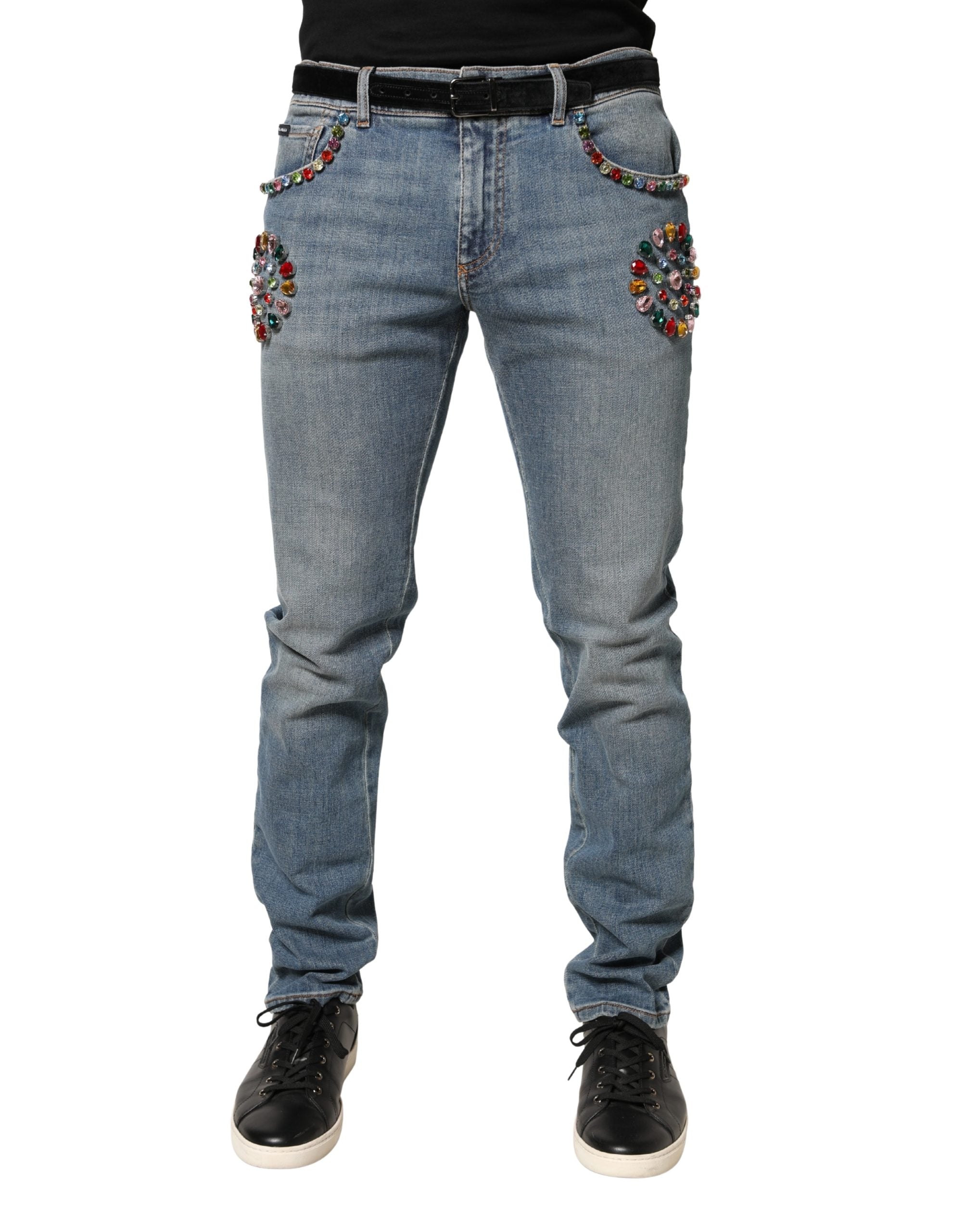 Dolce & Gabbana Blaue Jeans aus Baumwolle mit Besatz, lockerer Schnitt, Herren