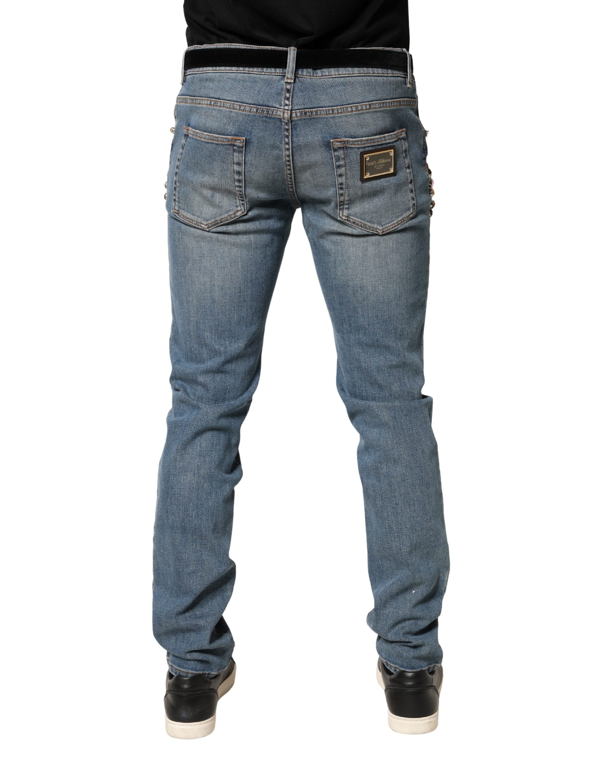 Dolce & Gabbana Blaue Jeans aus Baumwolle mit Besatz, lockerer Schnitt, Herren
