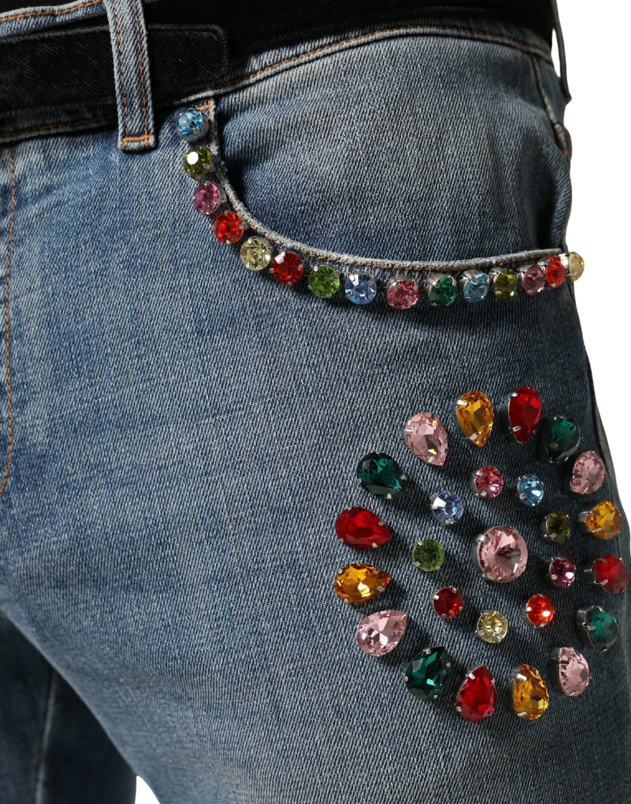 Dolce & Gabbana Blaue Jeans aus Baumwolle mit Besatz, lockerer Schnitt, Herren