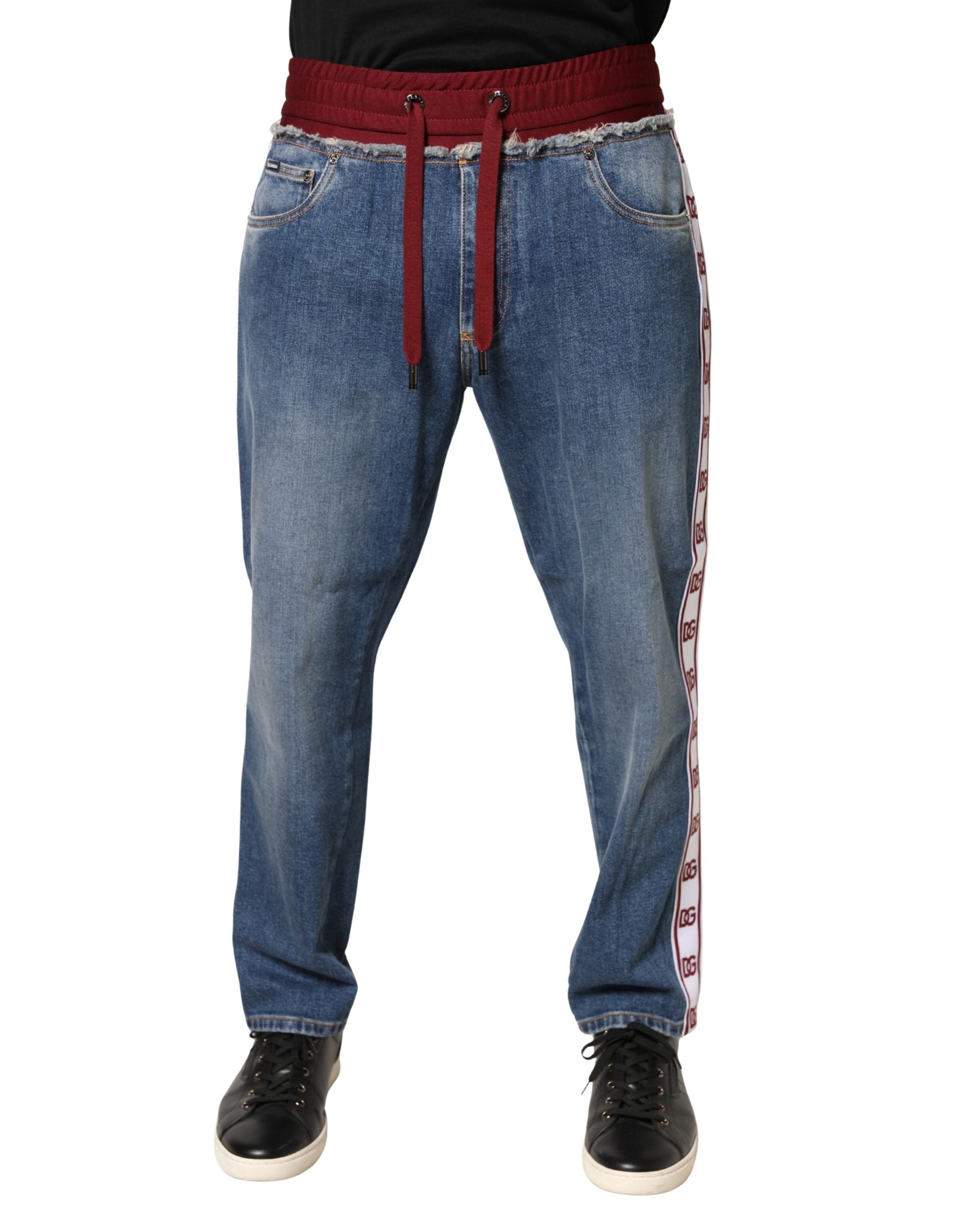 Dolce & Gabbana Blaue Baumwoll-Jeans mit Kordelzug und geradem Bein