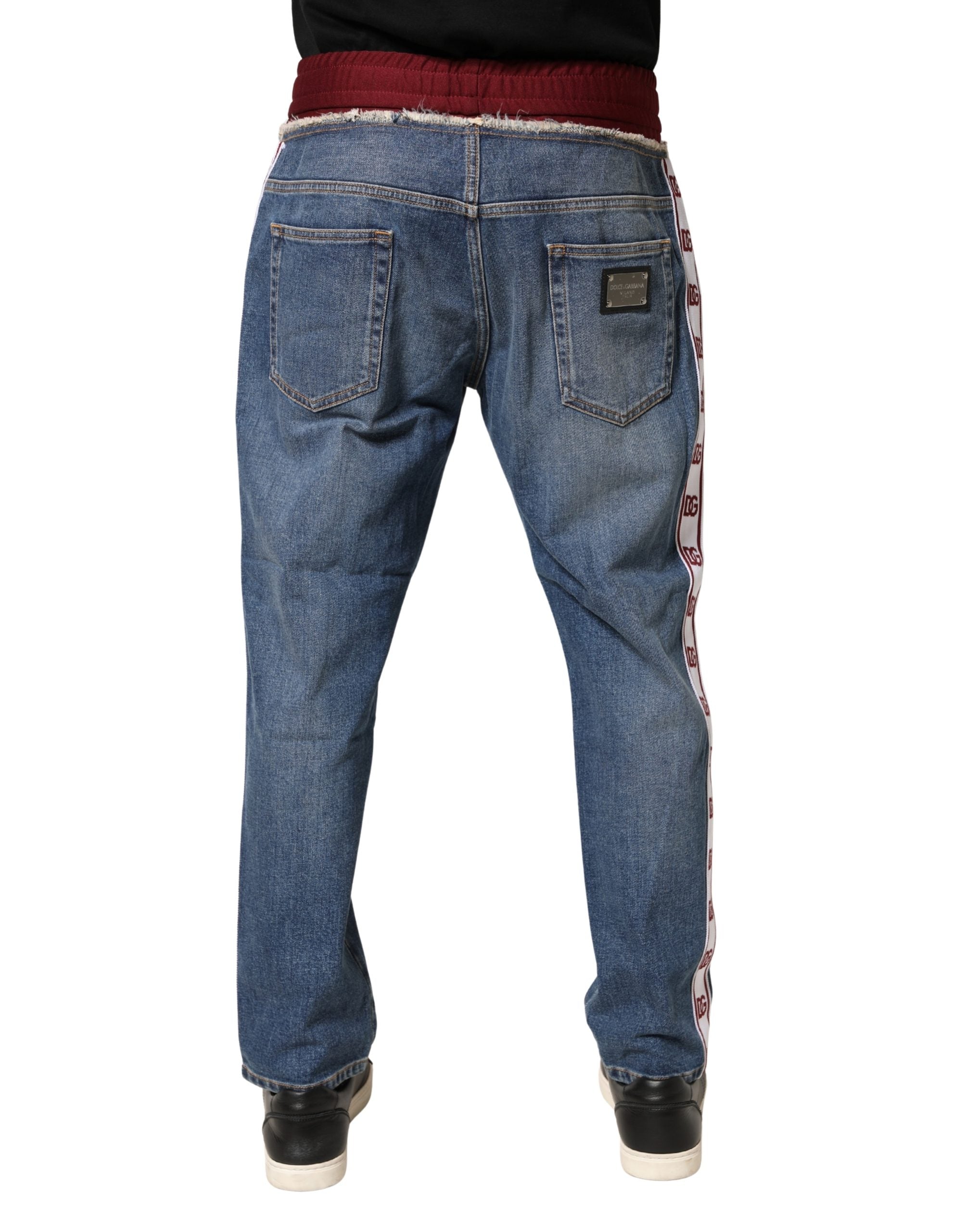 Dolce & Gabbana Blaue Baumwoll-Jeans mit Kordelzug und geradem Bein