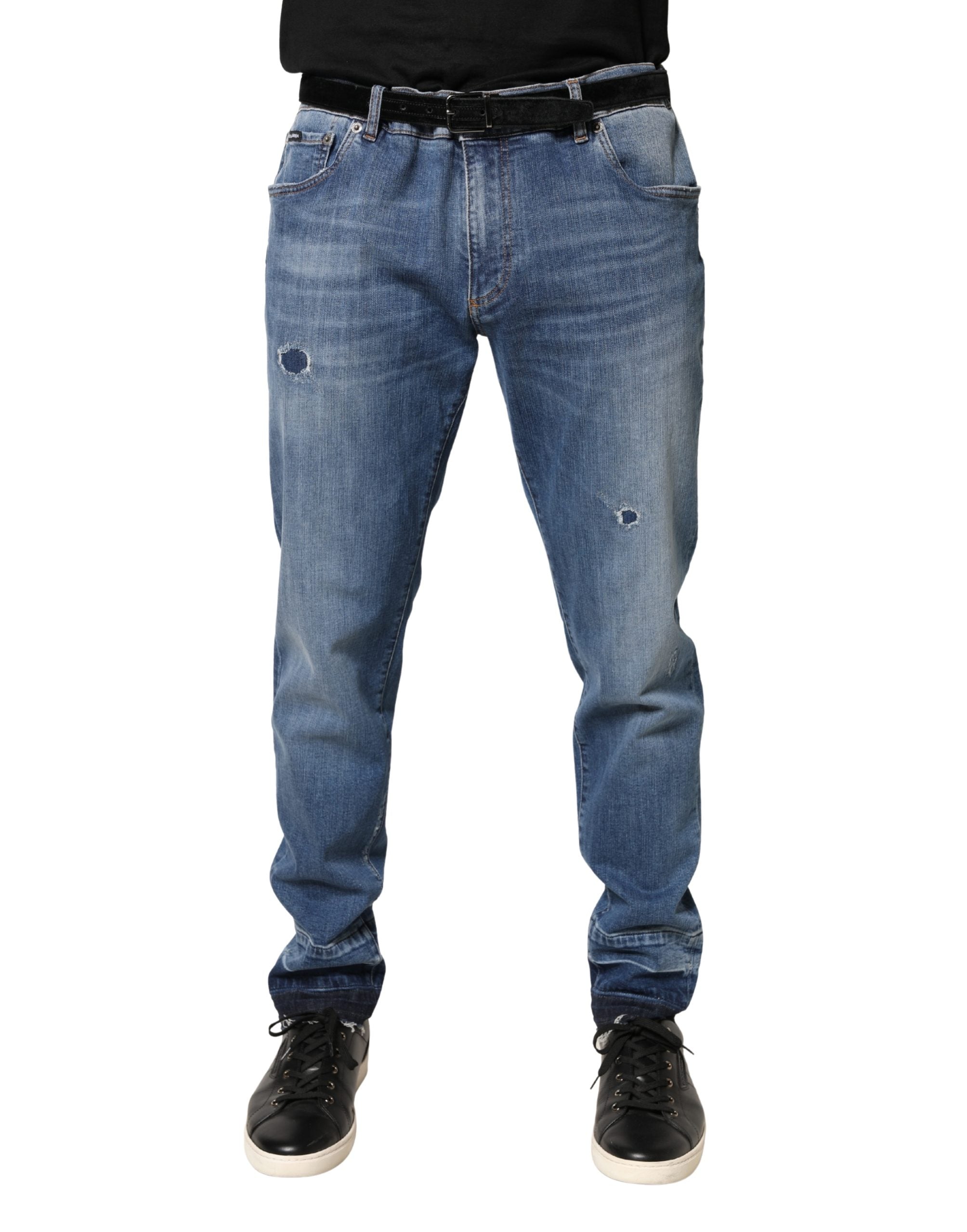 Dolce & Gabbana Blaue zerrissene Skinny Jeans aus Baumwoll-Denim