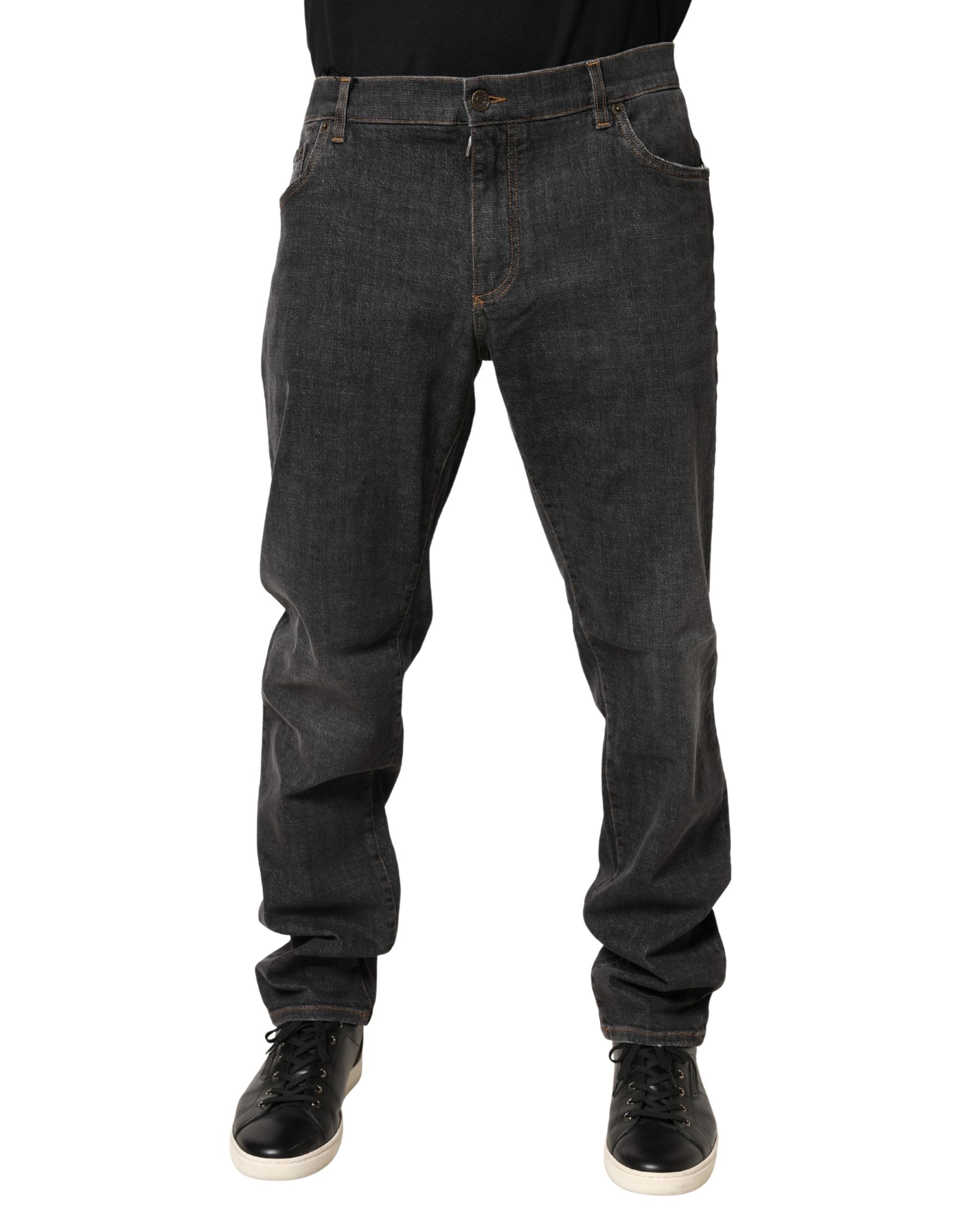 Dolce & Gabbana Dunkelgraue Slim Fit Herren-Jeans aus Baumwolle