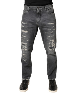 Dolce & Gabbana Dunkelgraue, ausgefranste Jeans aus Baumwolle im Loose Fit