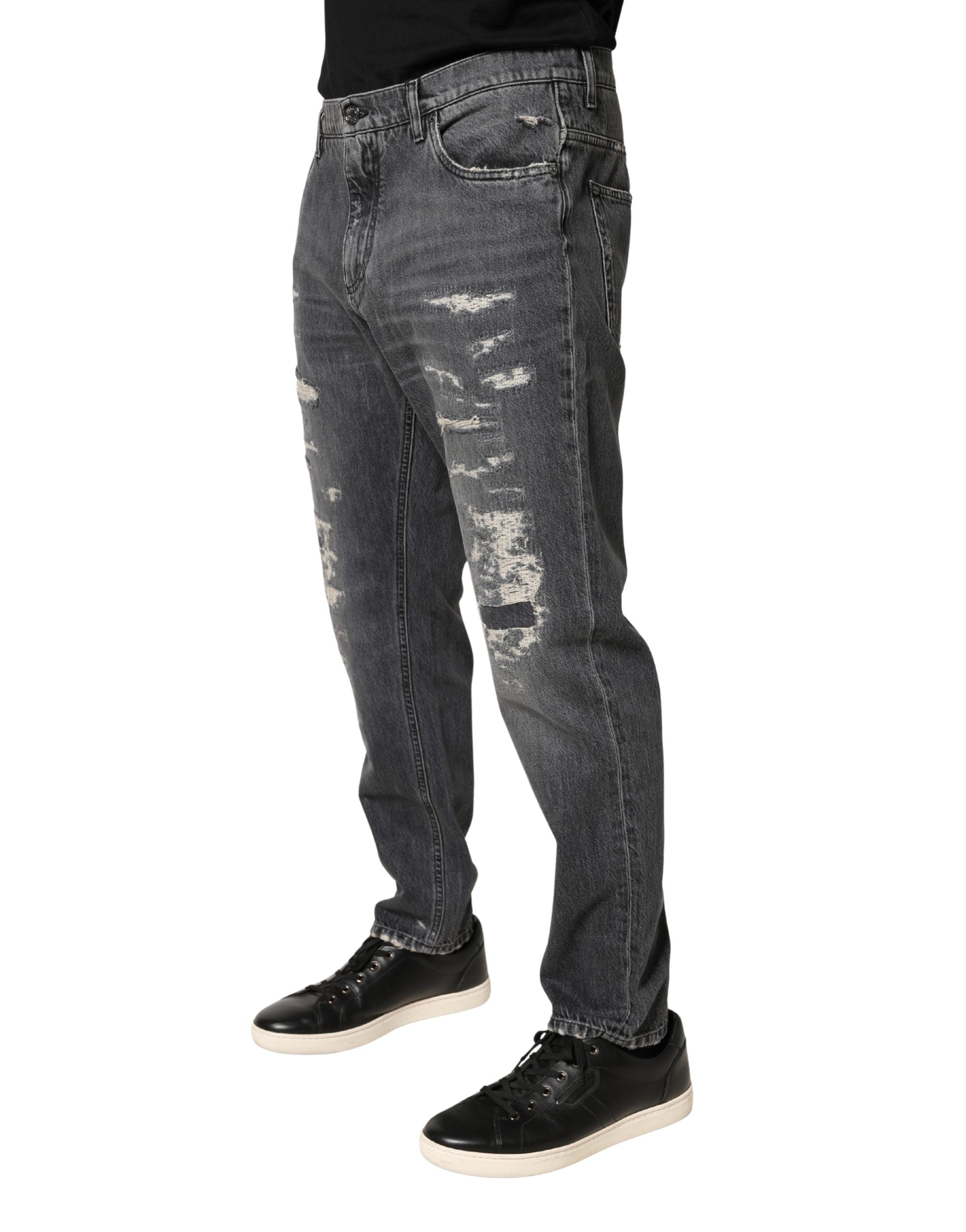Dolce & Gabbana Dunkelgraue, ausgefranste Jeans aus Baumwolle im Loose Fit