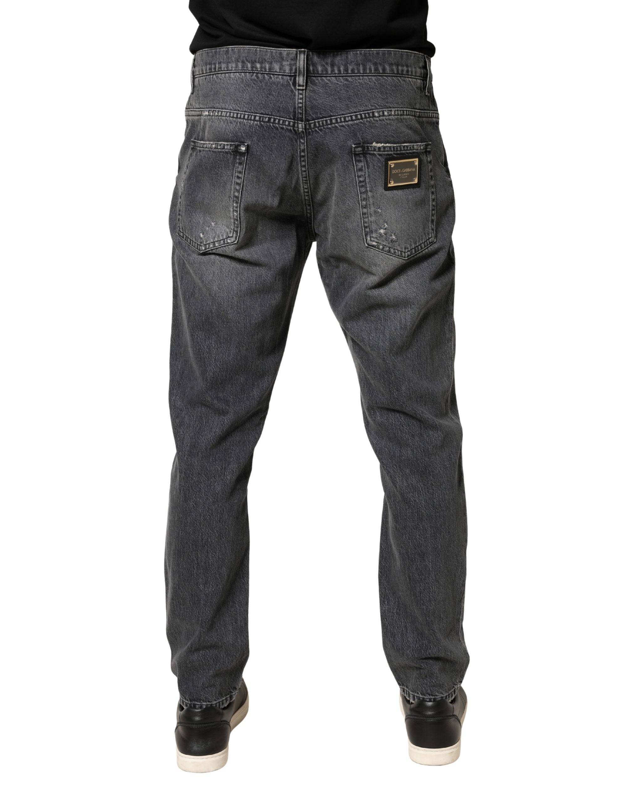 Dolce & Gabbana Dunkelgraue, ausgefranste Jeans aus Baumwolle im Loose Fit