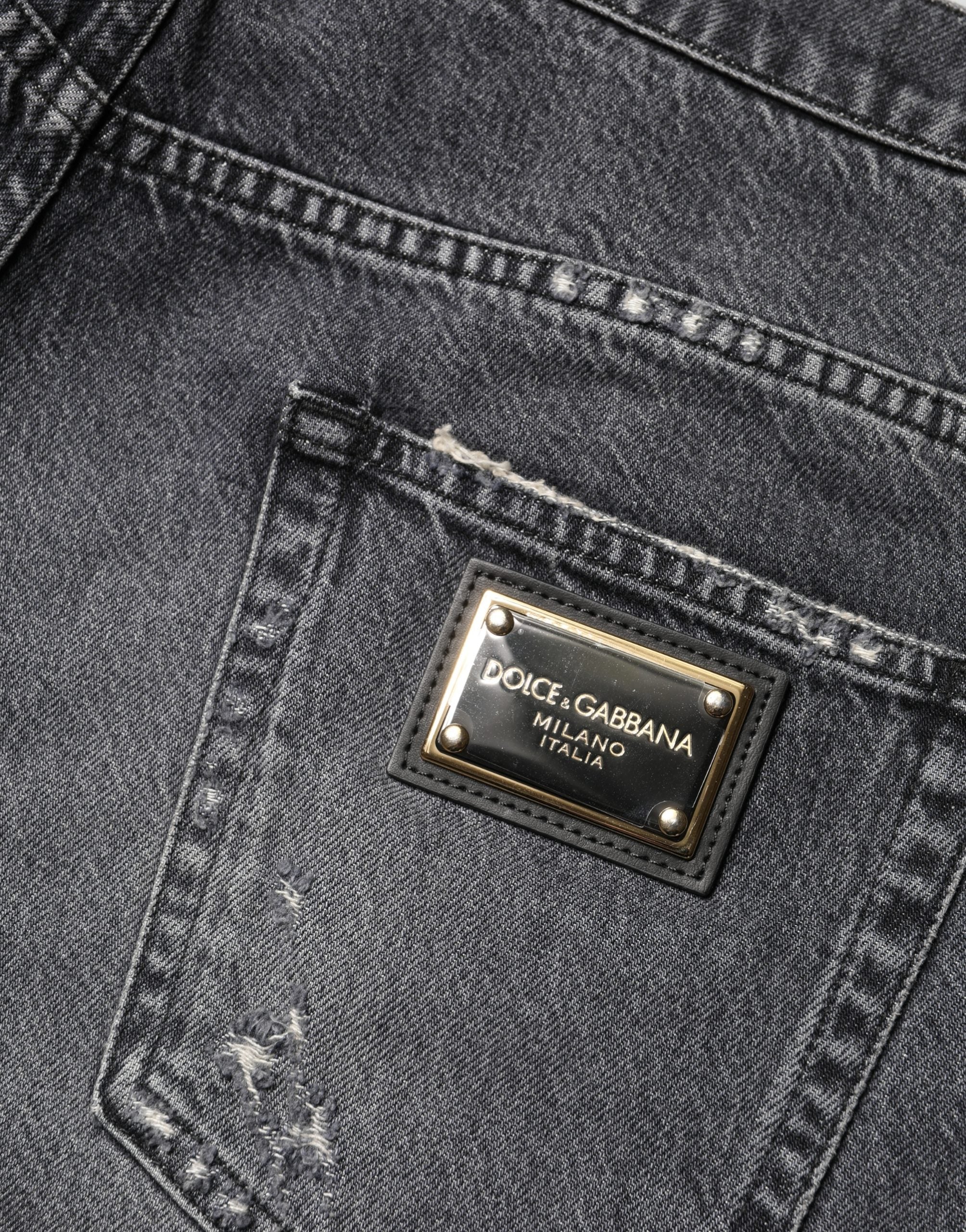 Dolce & Gabbana Dunkelgraue, ausgefranste Jeans aus Baumwolle im Loose Fit