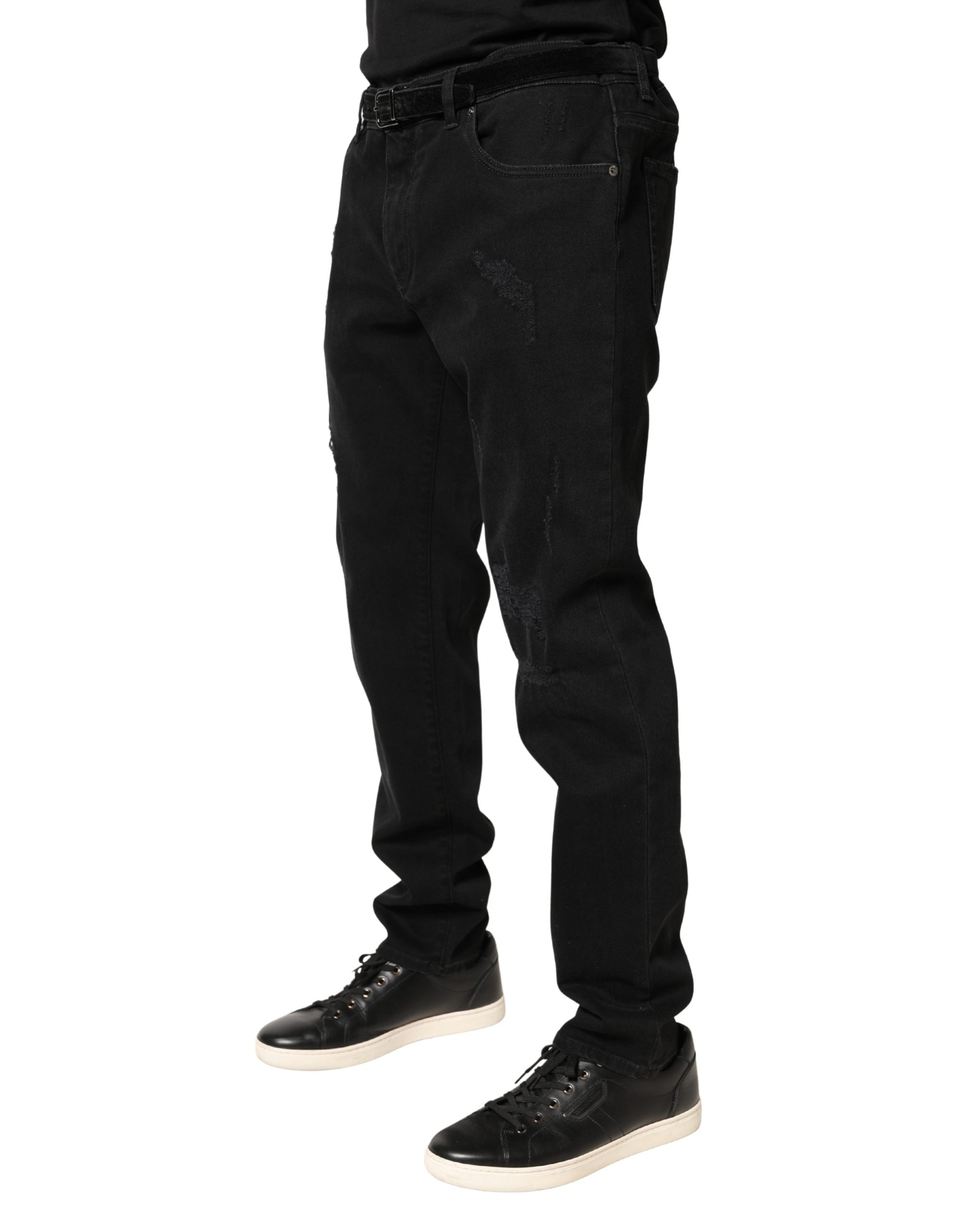 Dolce & Gabbana Schwarze, zerrissene Skinny-Jeans aus Baumwoll-Denim