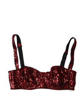 Dolce & Gabbana Roter BH mit Pailletten aus Nylon, Balconette-Schnitt