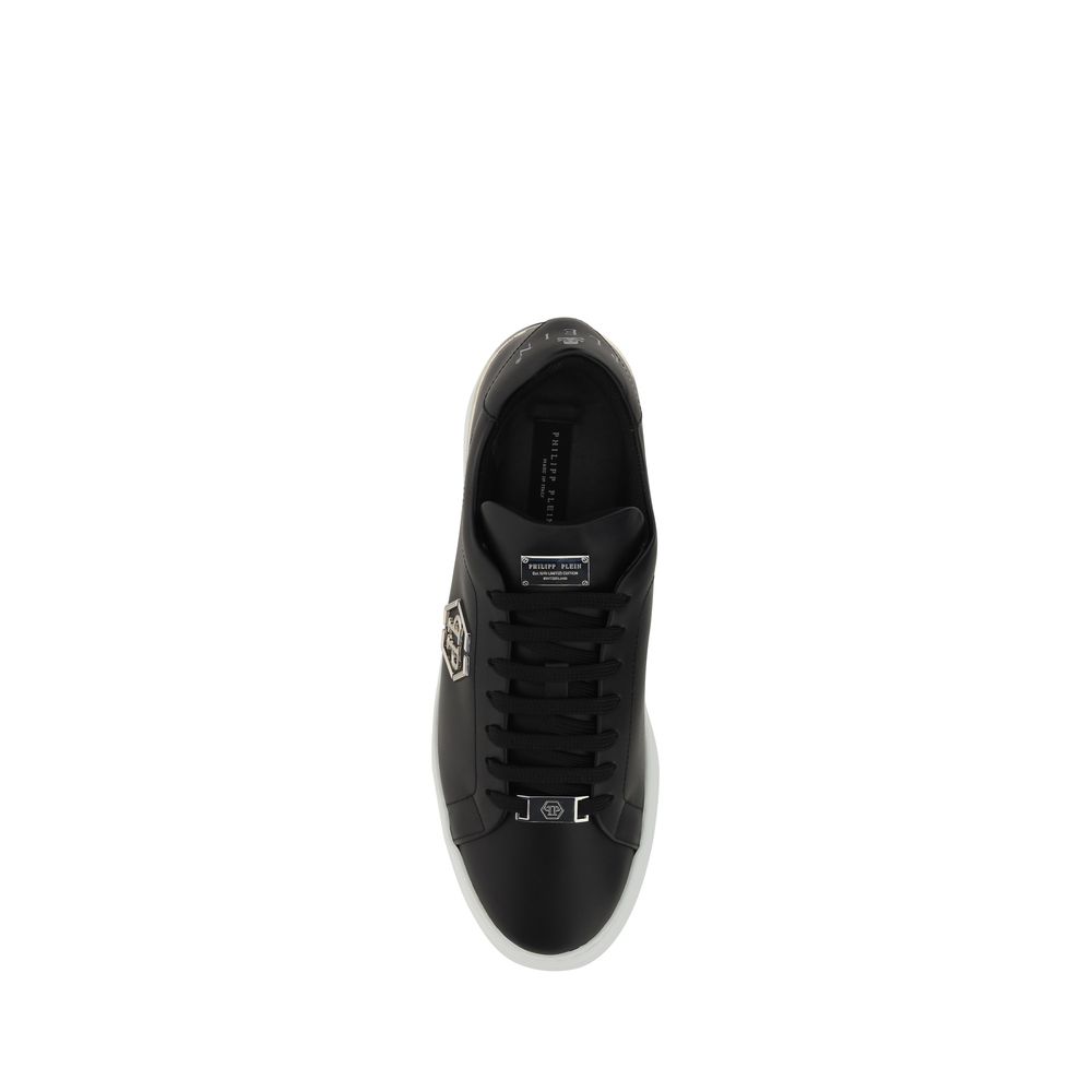 Philipp Plein Schwarze Bos Taurus Kalbsleder Low-Top-Sneaker