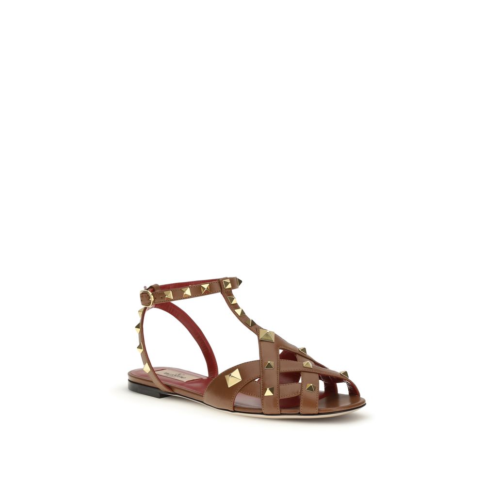 Valentino Garavani Braune Sandalen aus Ziegenleder mit Riemenverschluss