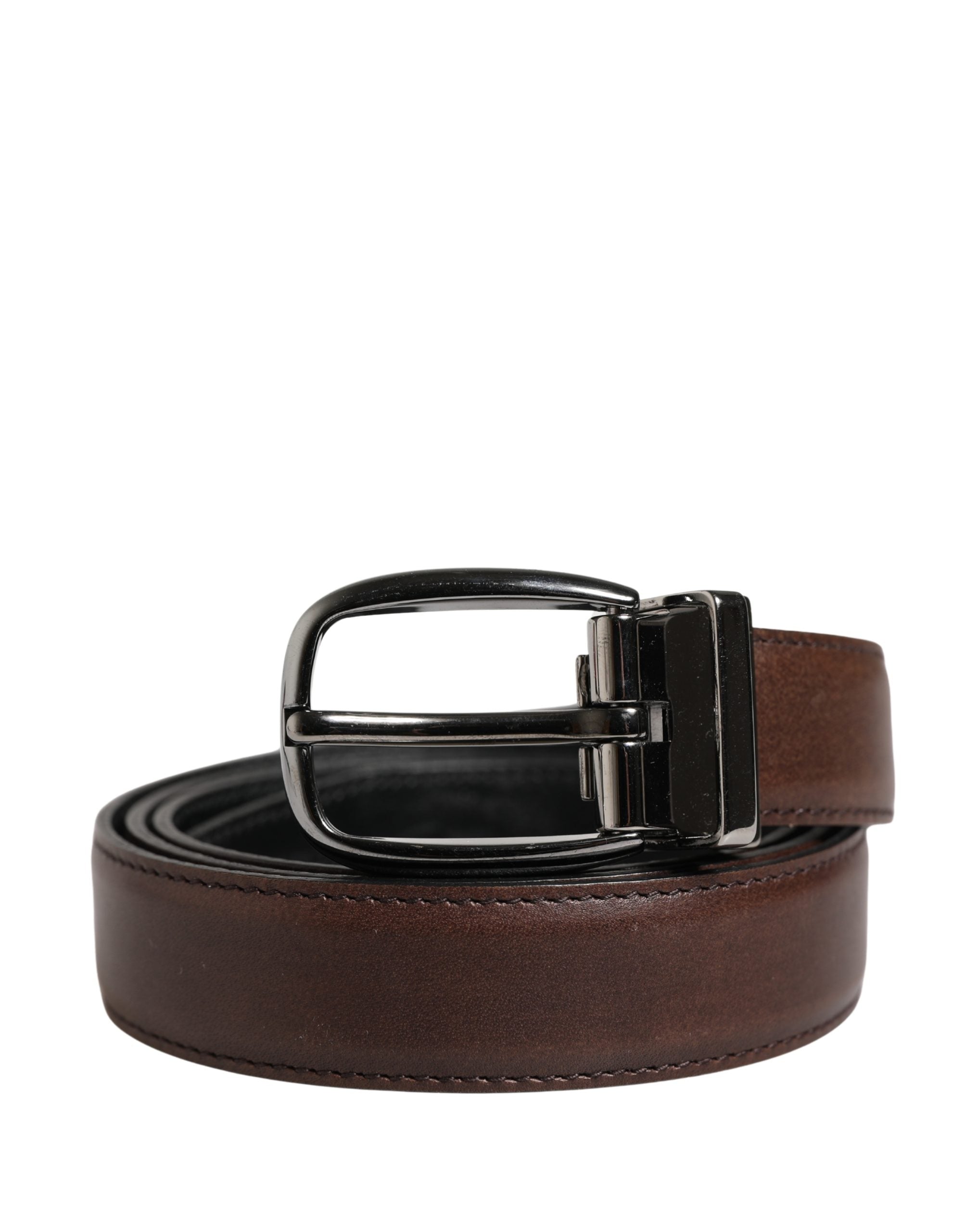 Dolce & Gabbana Herren Gürtel aus braunem Leder mit klassischer Metallschnalle