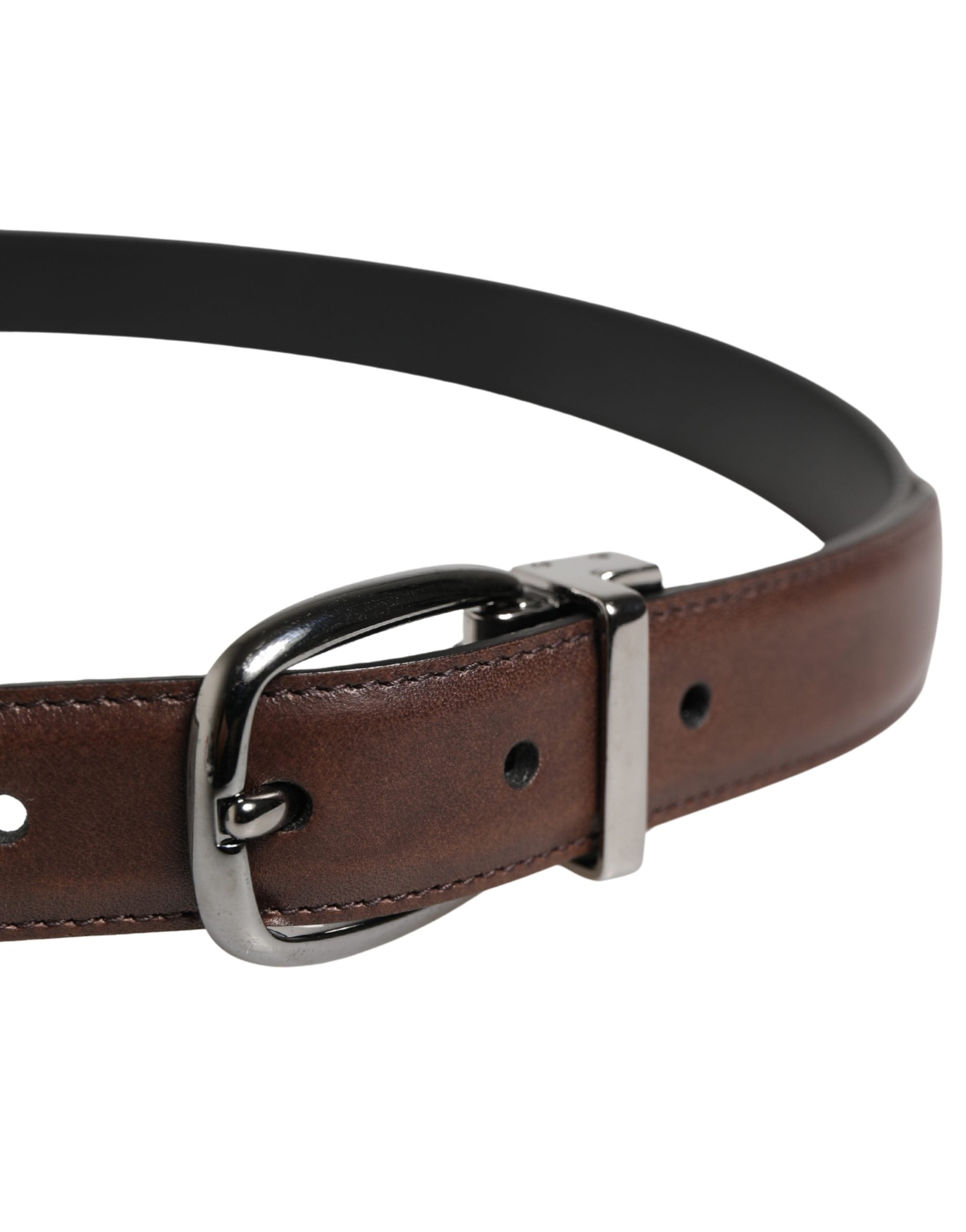 Dolce & Gabbana Herren Gürtel aus braunem Leder mit klassischer Metallschnalle