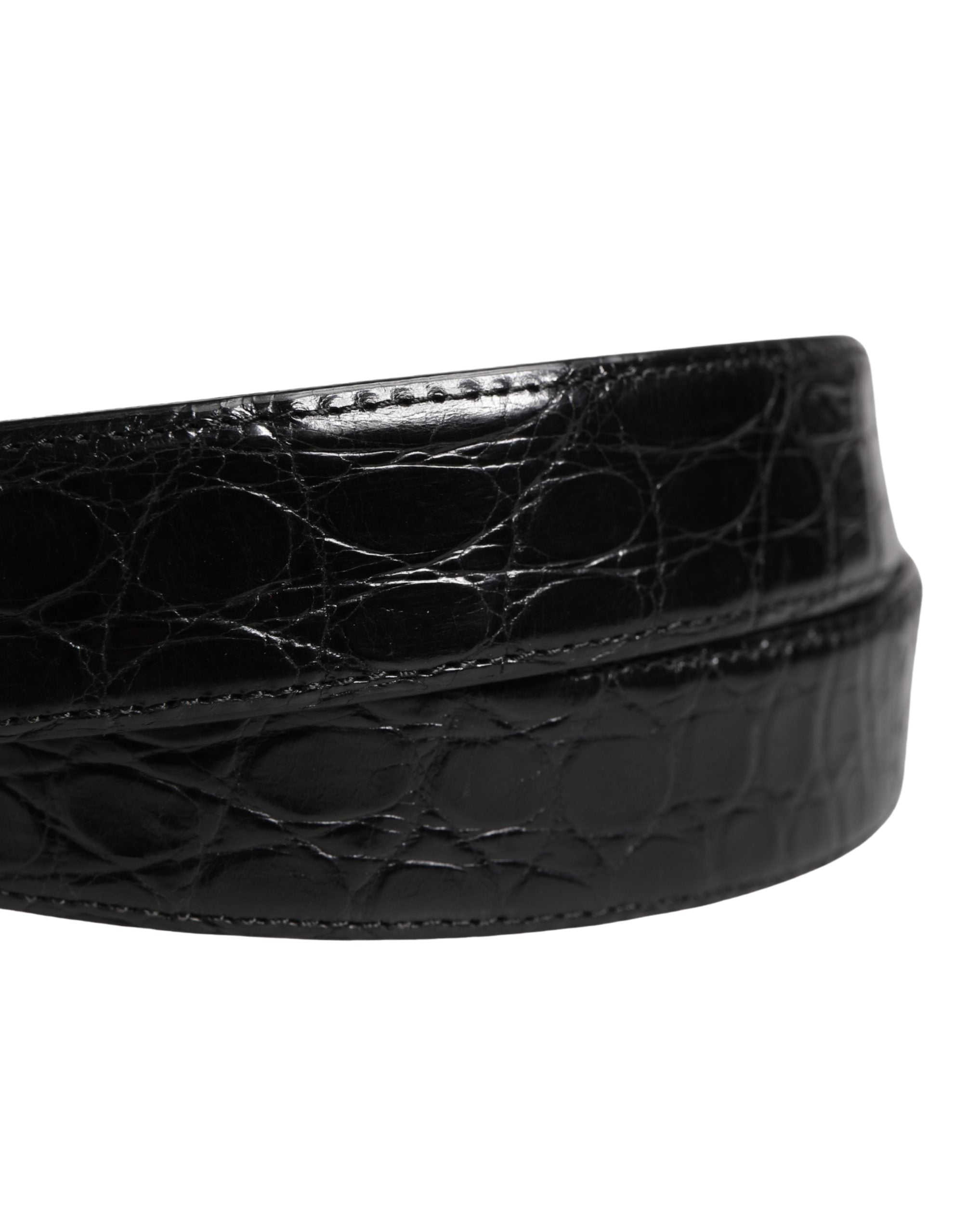 Dolce & Gabbana Herren Gürtel aus schwarzem exotischem Leder mit Logo-Schnalle