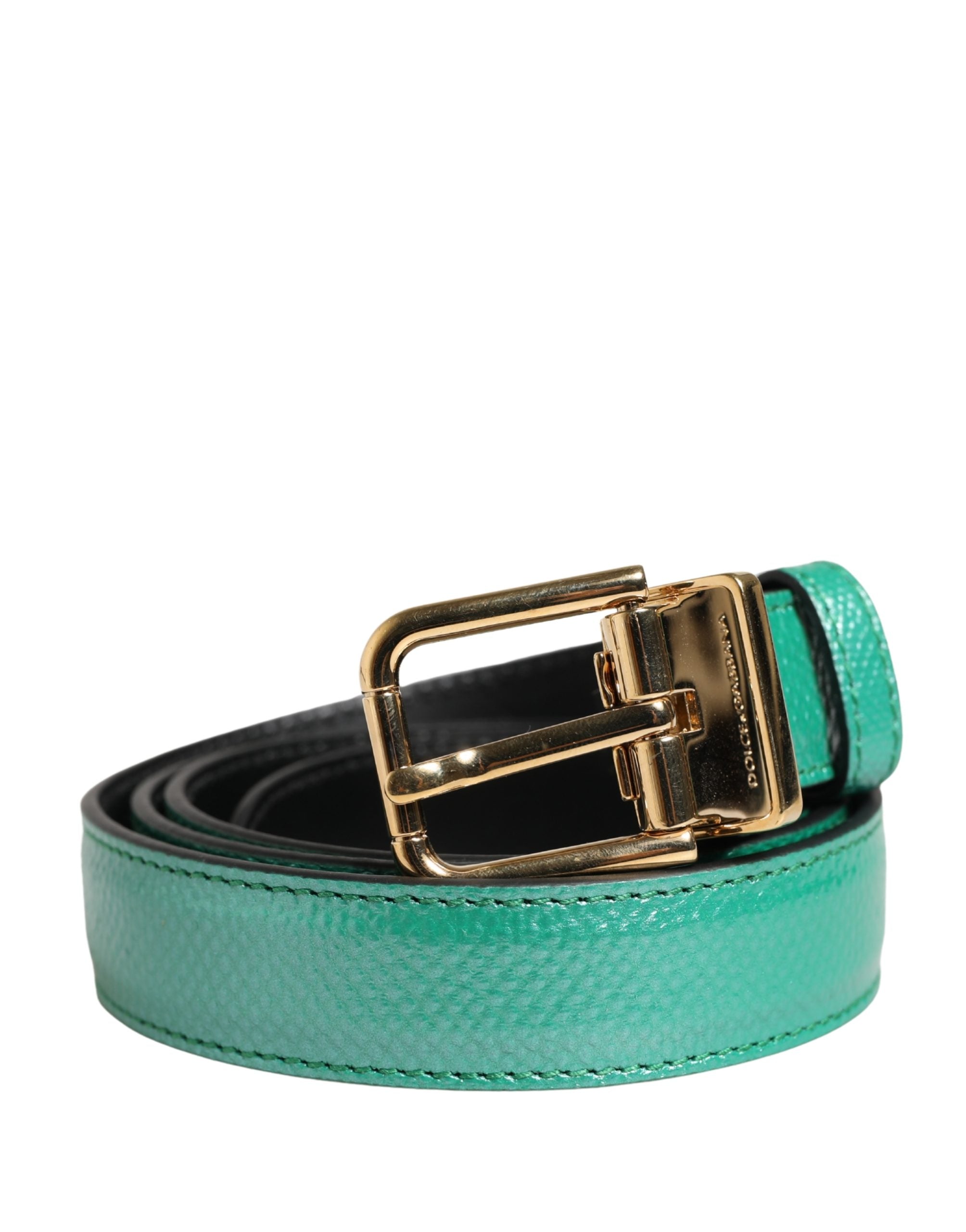 Dolce & Gabbana Herren Gürtel aus grünem Leder mit klassischer Metallschnalle