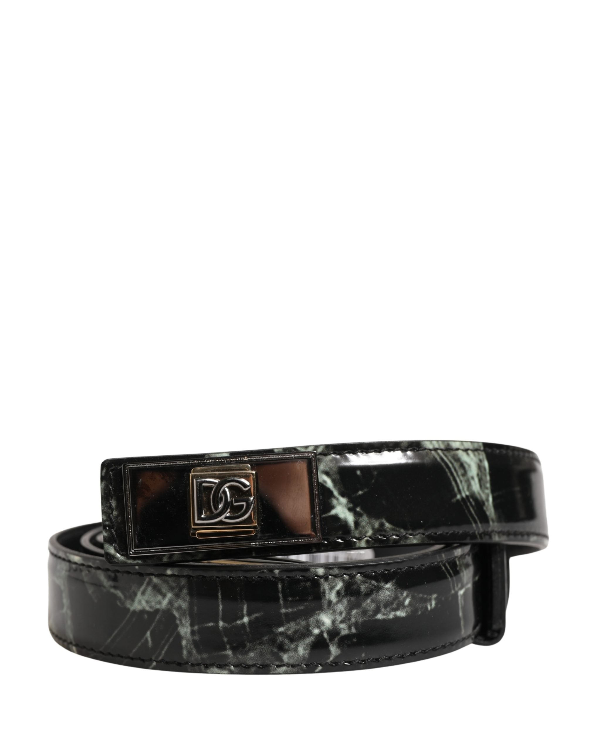 Dolce & Gabbana Herren Gürtel mit schwarzem Marmor-Leder und DG-Logo-Schnalle