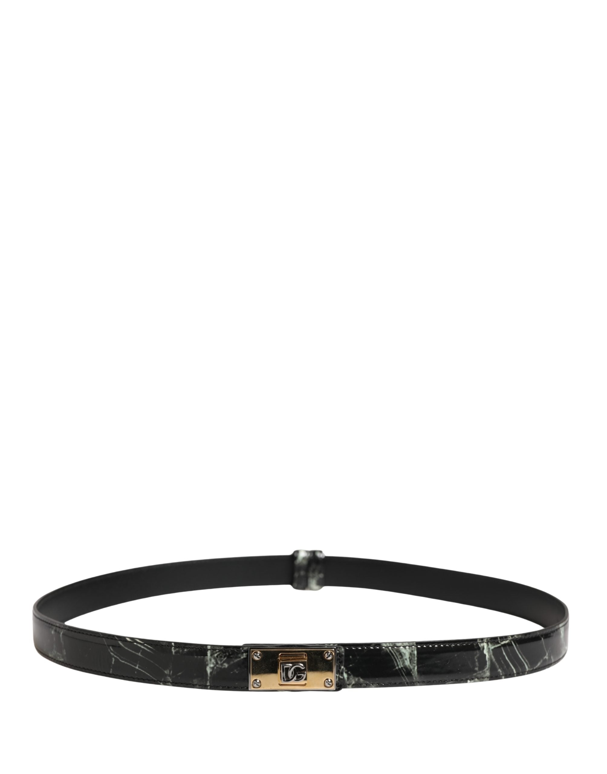 Dolce & Gabbana Herren Gürtel mit schwarzem Marmor-Leder und DG-Logo-Schnalle