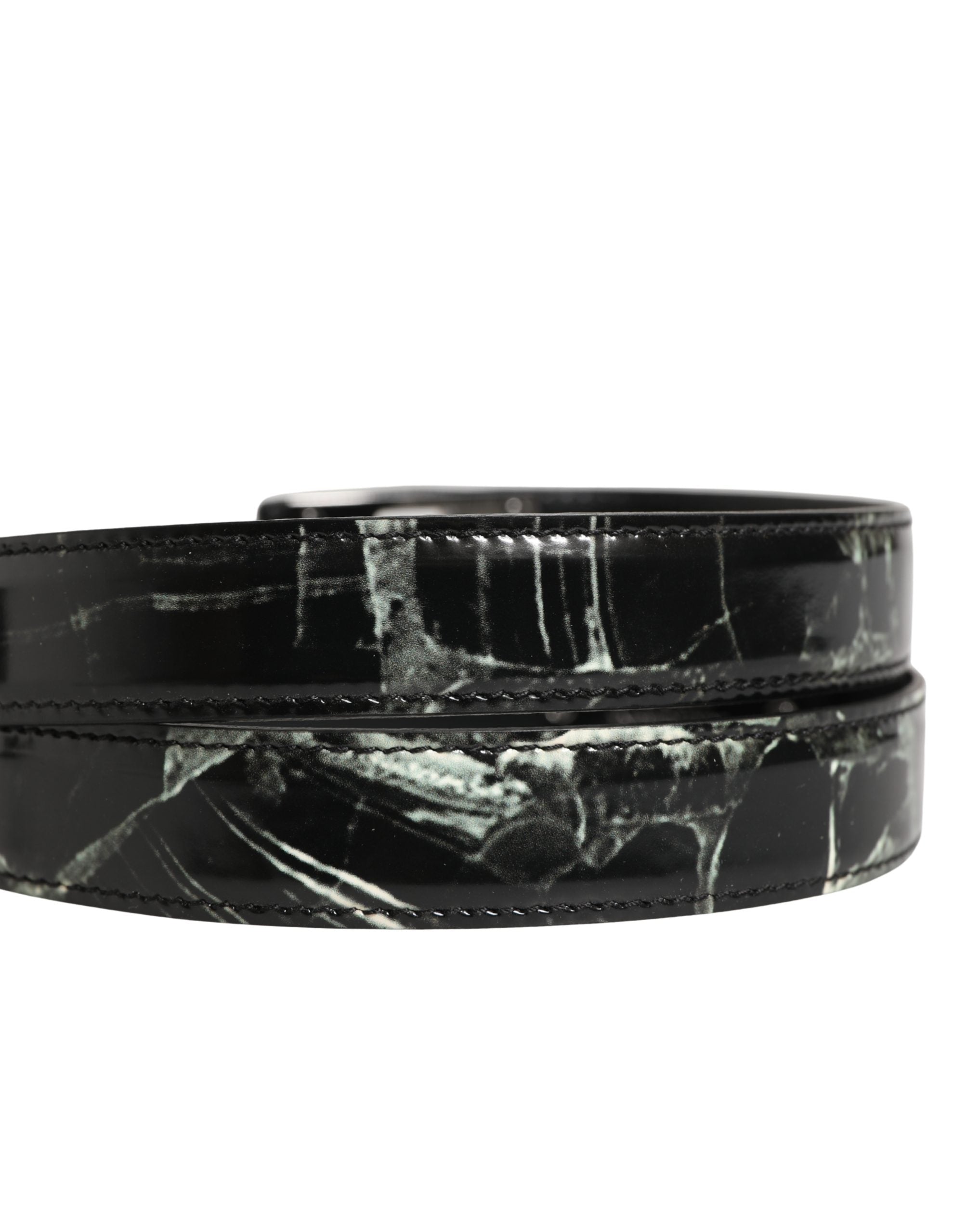 Dolce & Gabbana Herren Gürtel mit schwarzem Marmor-Leder und DG-Logo-Schnalle
