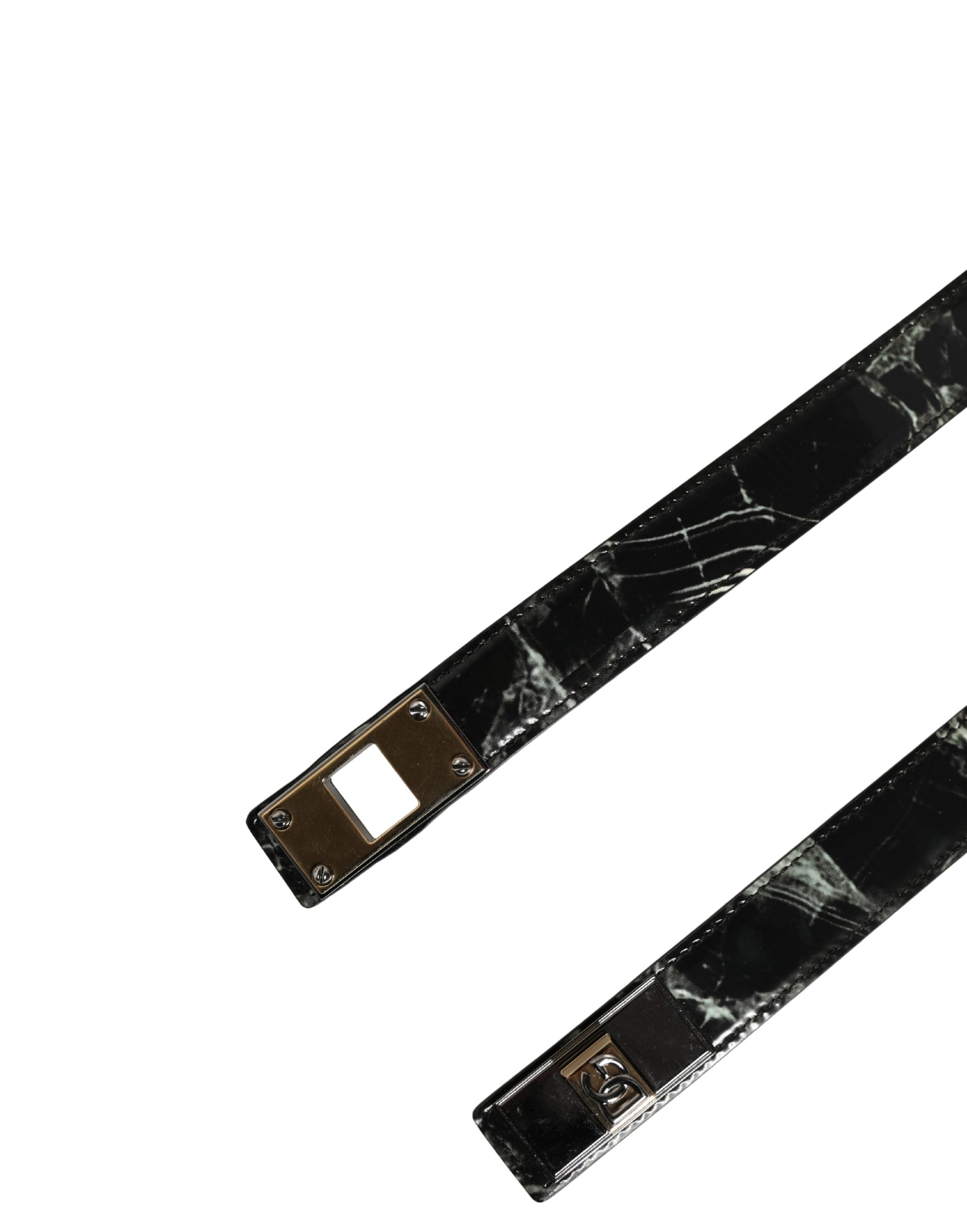 Dolce & Gabbana Herren Gürtel mit schwarzem Marmor-Leder und DG-Logo-Schnalle