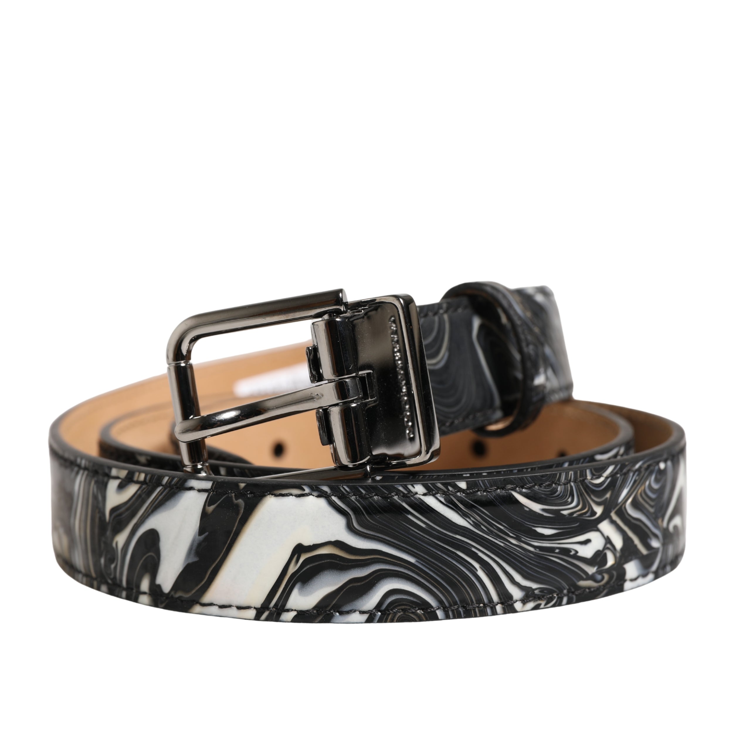 Dolce & Gabbana Herren Gürtel aus schwarzem Marmorleder mit Metallschnalle