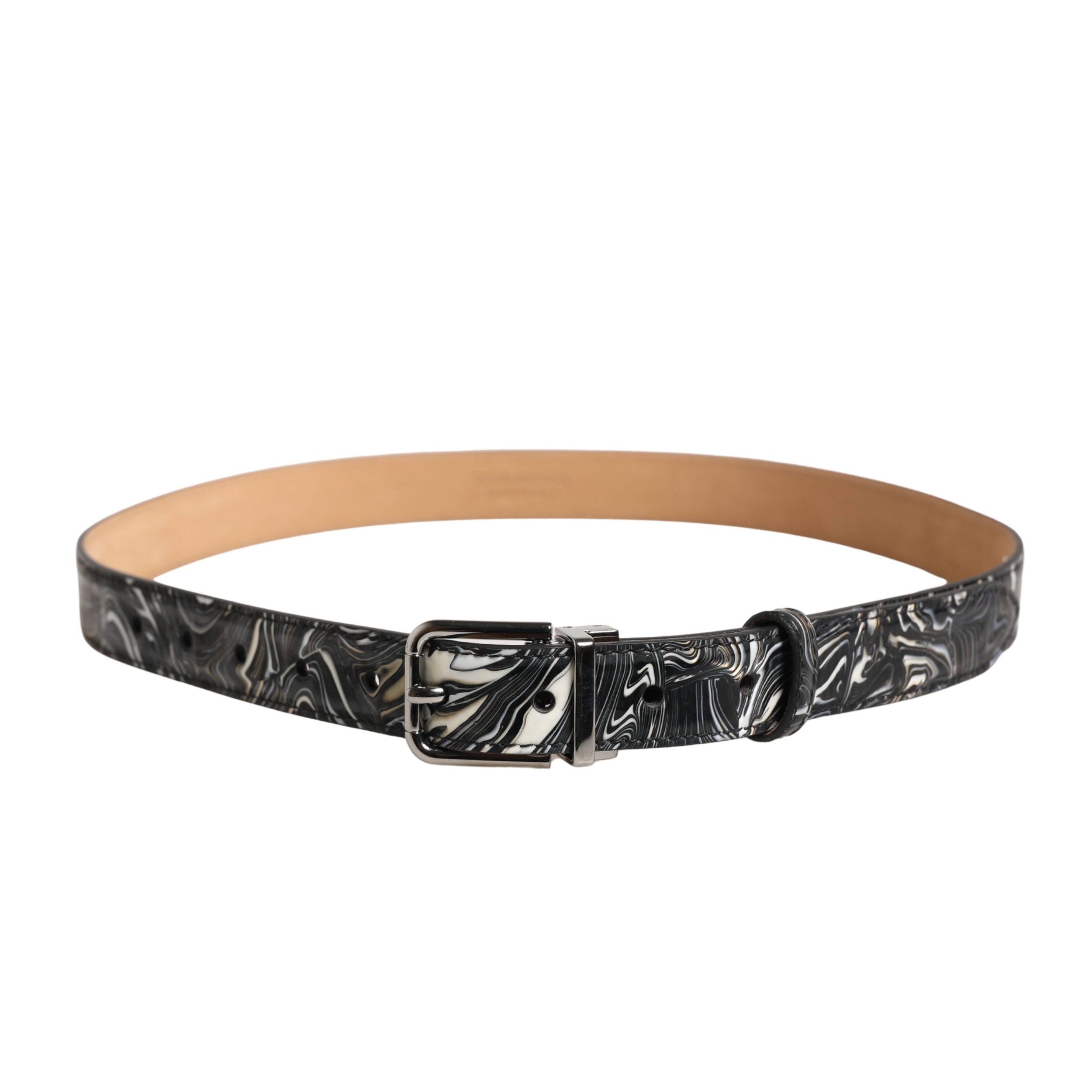 Dolce & Gabbana Herren Gürtel aus schwarzem Marmorleder mit Metallschnalle
