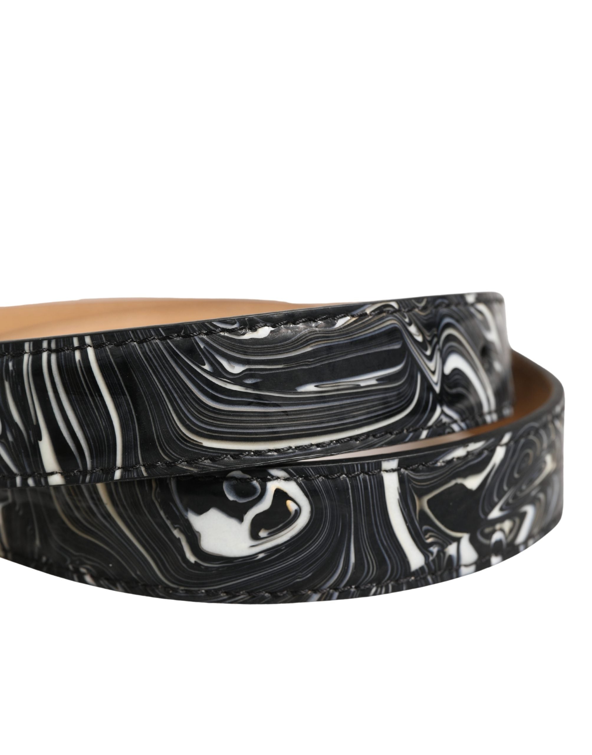 Dolce & Gabbana Herren Gürtel aus schwarzem Marmorleder mit Metallschnalle