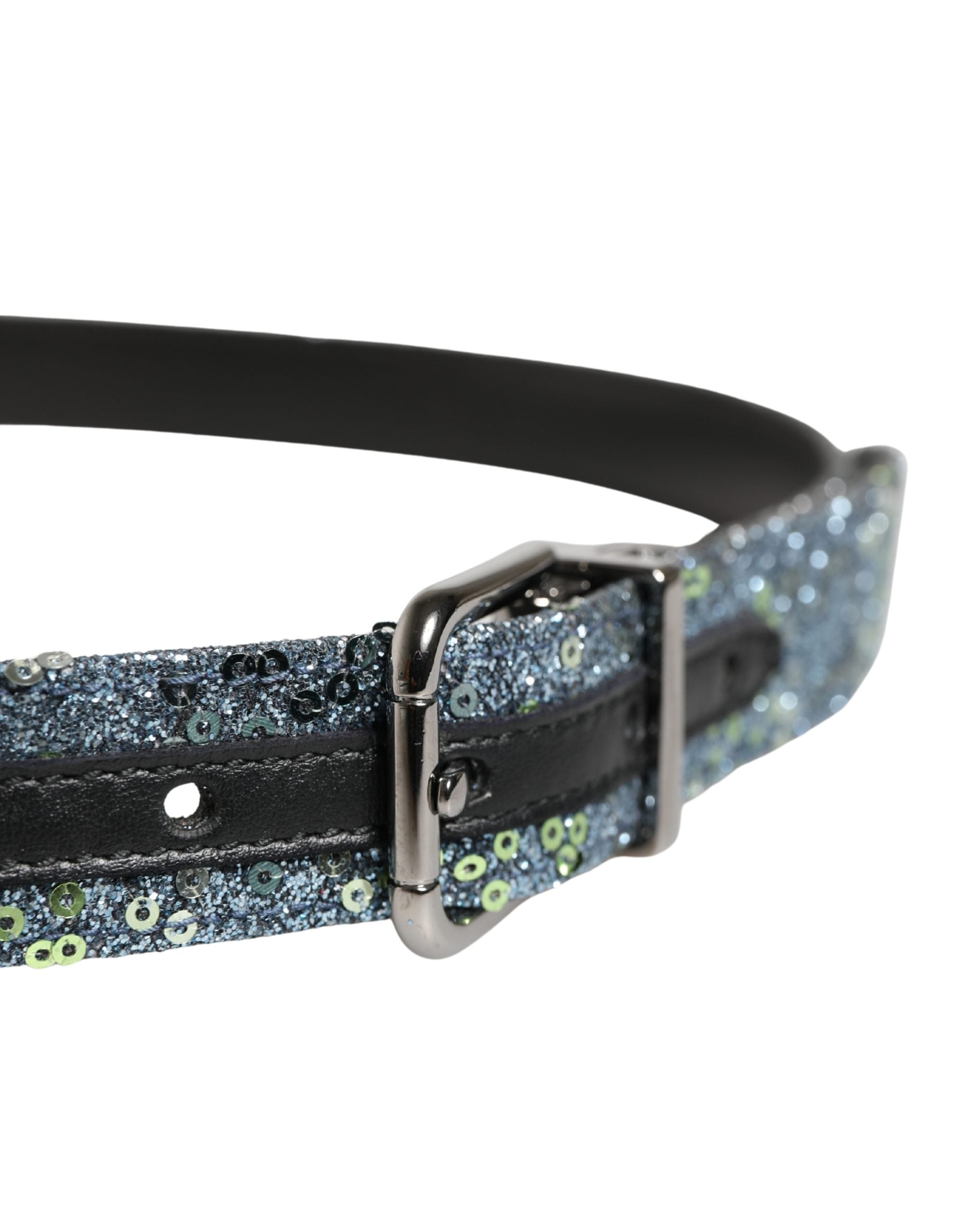 Dolce & Gabbana Herren Gürtel mit mehrfarbigen Pailletten und silberner Metallschnalle