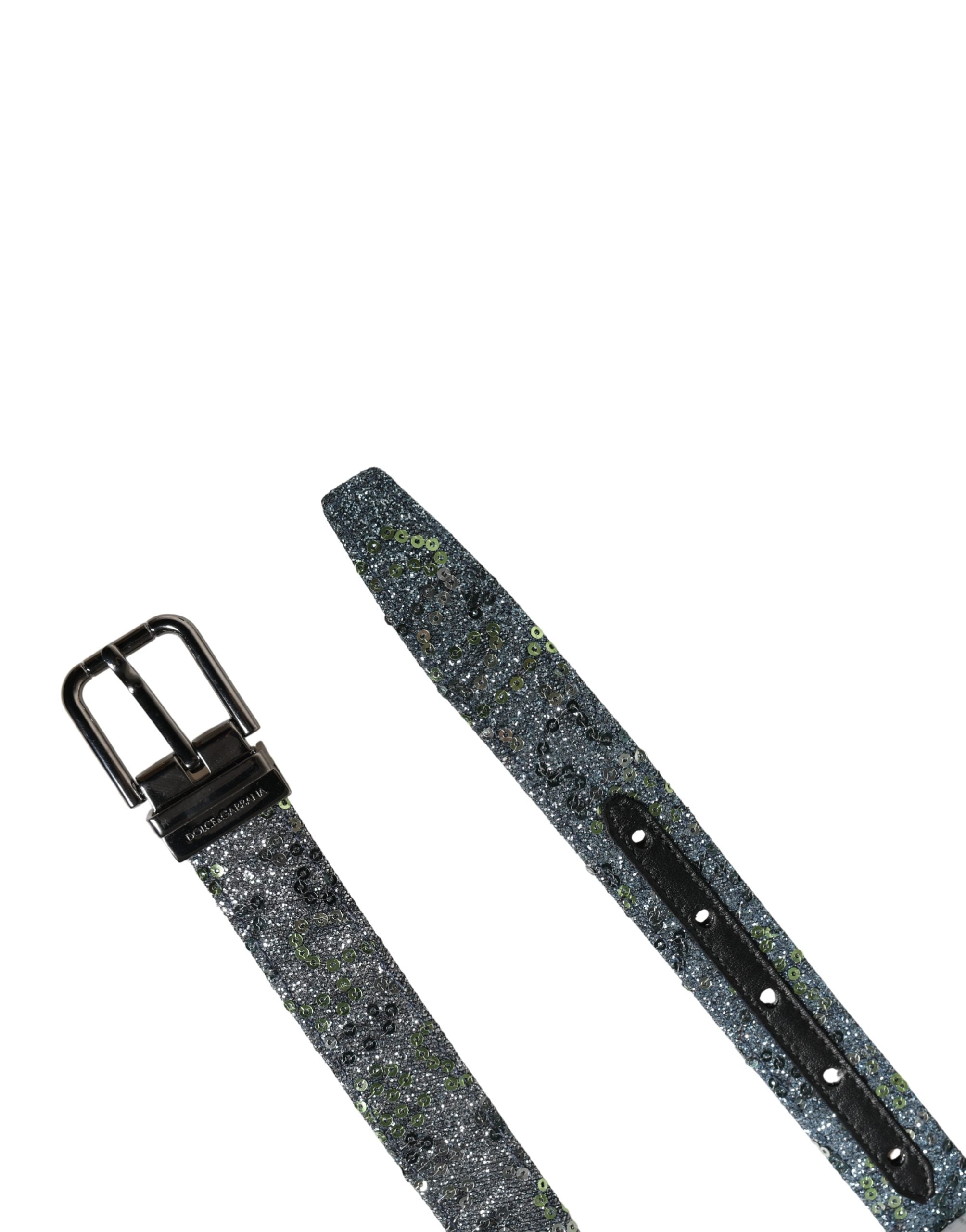 Dolce & Gabbana Herren Gürtel mit mehrfarbigen Pailletten und silberner Metallschnalle