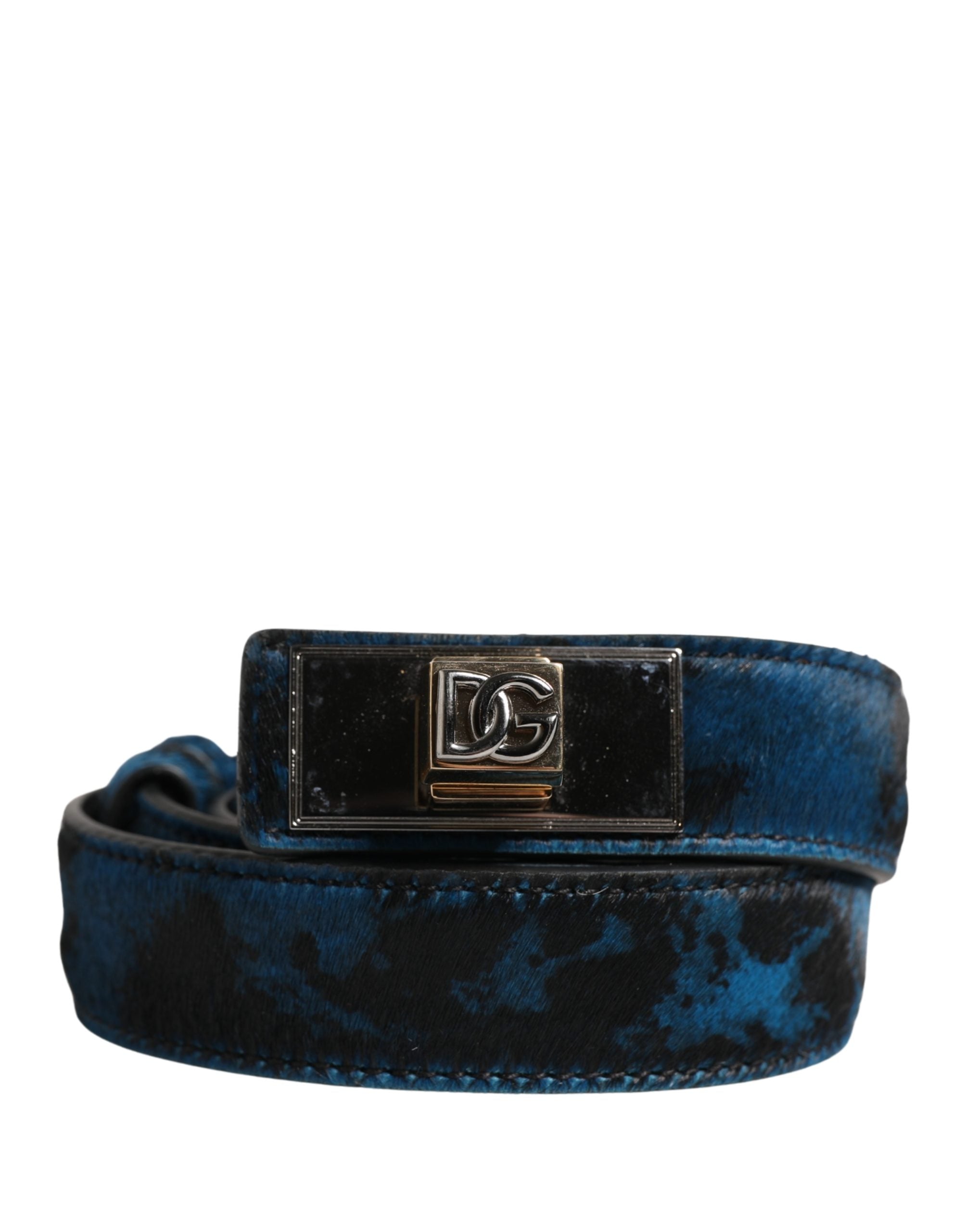 Dolce & Gabbana Herren Gürtel aus blauem Kalbsleder mit Logo und Metallschnalle