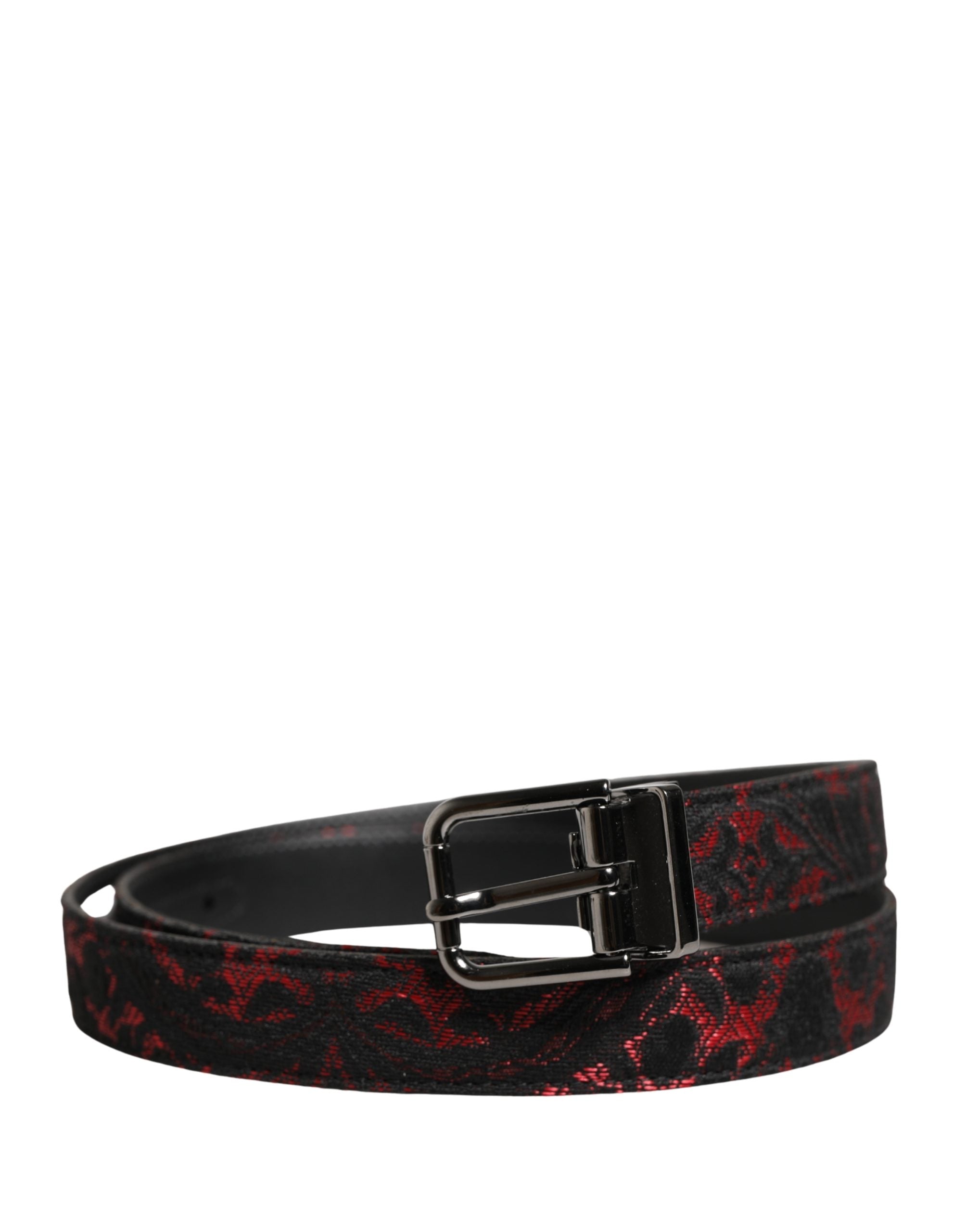 Dolce & Gabbana Schwarzer Gürtel aus Polyester mit silberner Metallschnalle und roten Akzenten