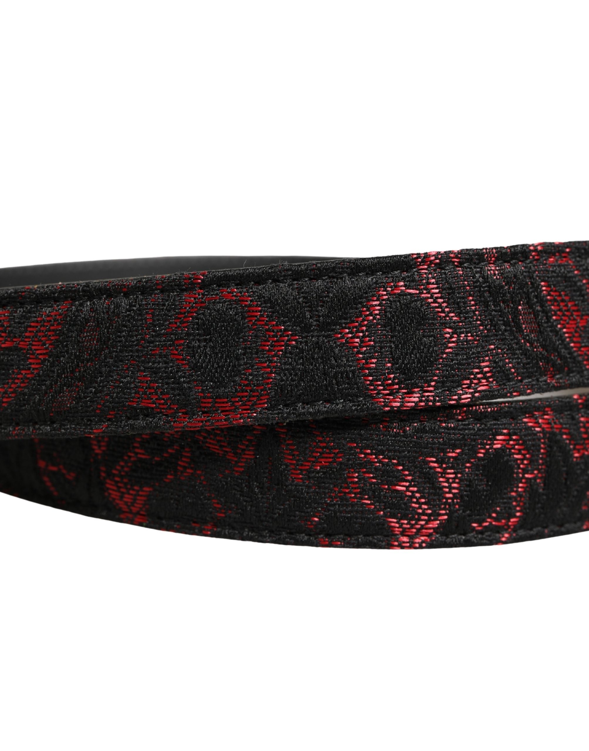 Dolce & Gabbana Schwarzer Gürtel aus Polyester mit silberner Metallschnalle und roten Akzenten