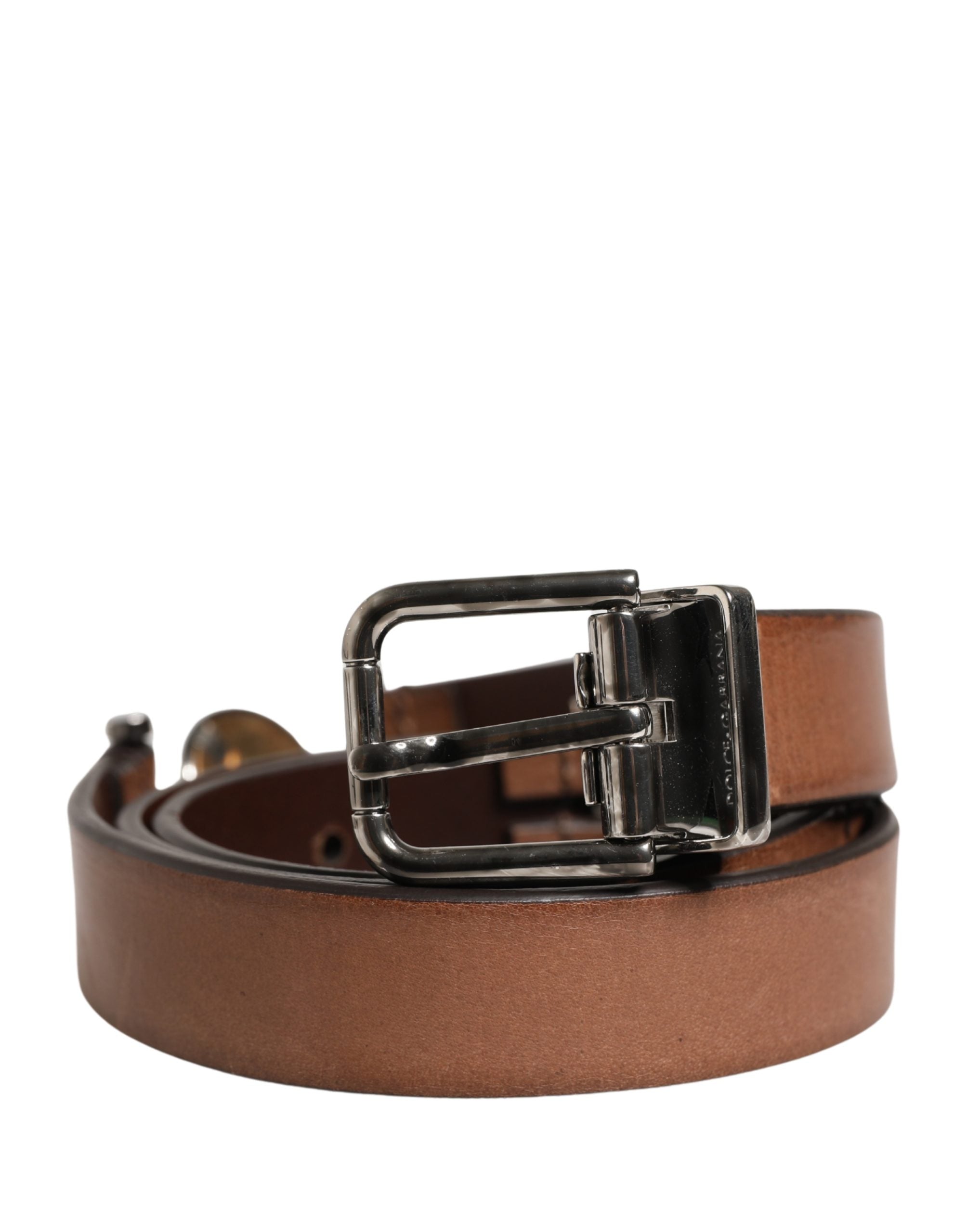 Dolce & Gabbana Herren Gürtel aus braunem Leder mit klassischer Metallschnalle