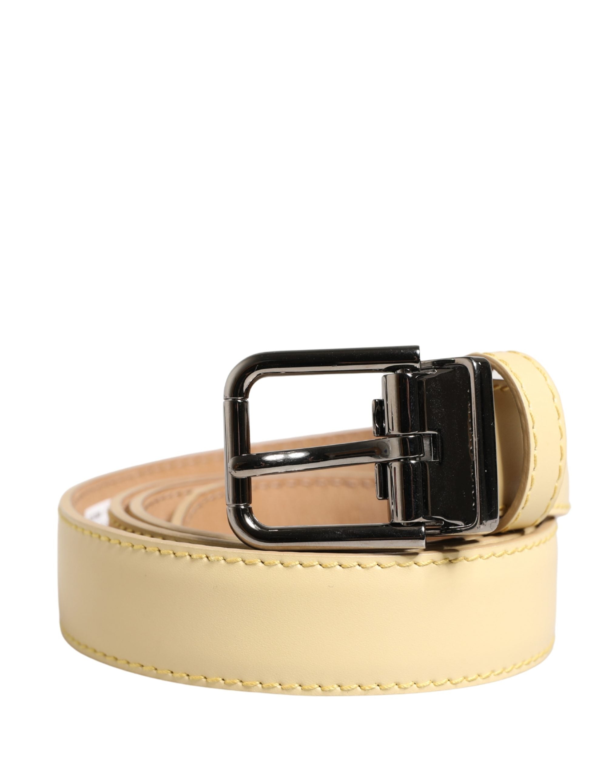 Dolce & Gabbana Herren Gürtel aus gelbem Leder mit klassischer Metallschnalle