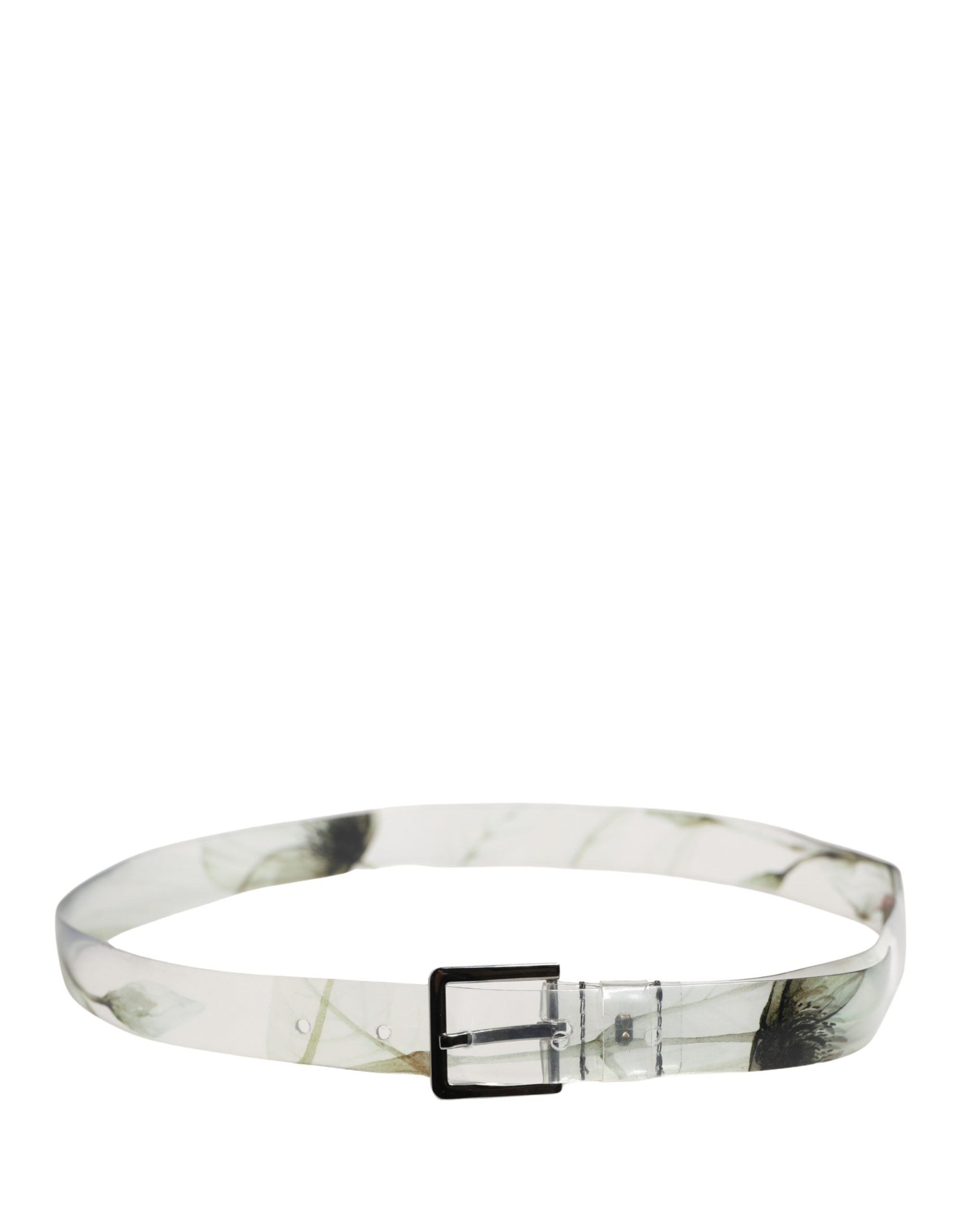 Dolce & Gabbana Herren Gürtel mit weißer floraler PVC-Prägung und silberner Metallschnalle