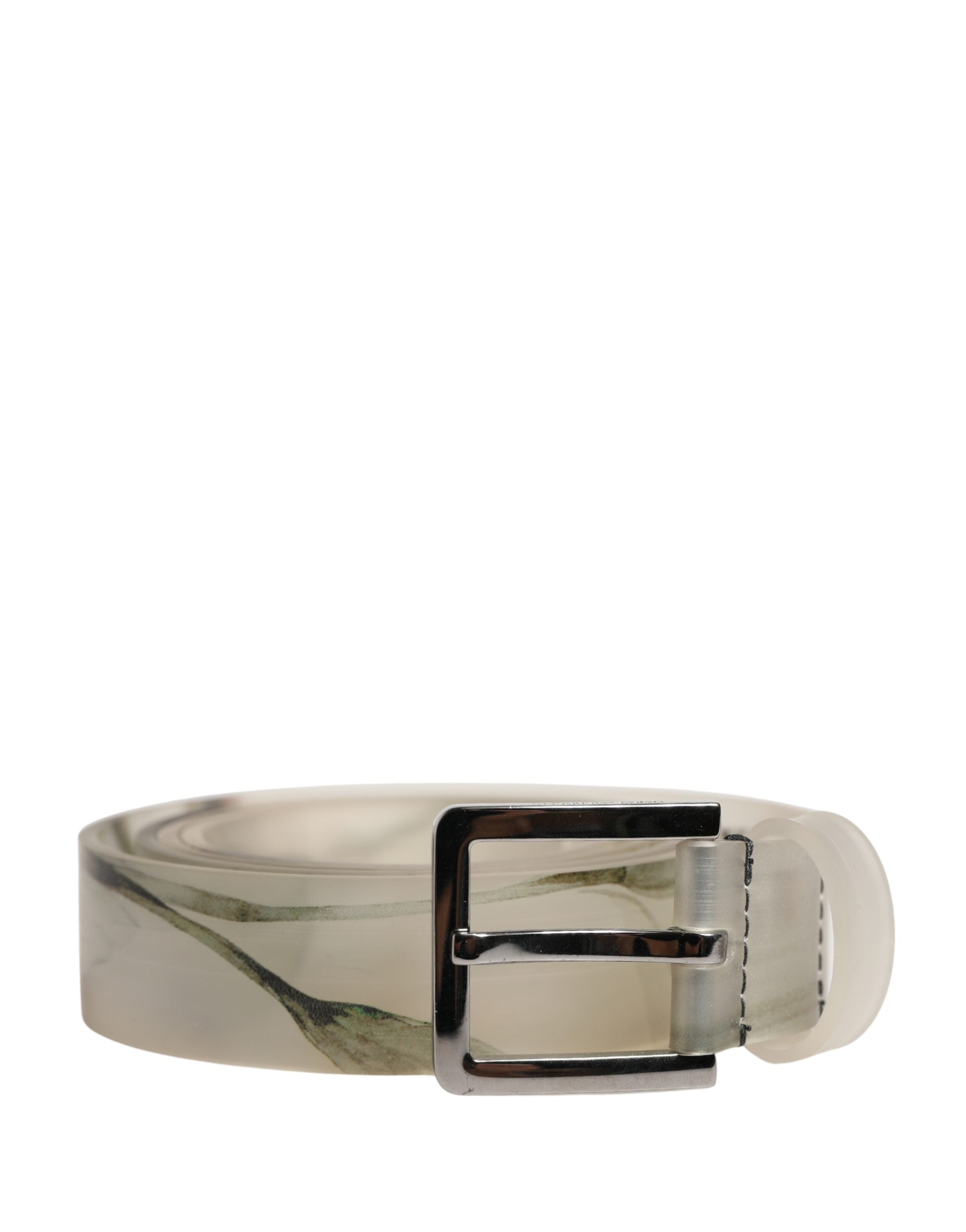 Dolce & Gabbana Herren Gürtel mit weißer floraler PVC-Prägung und silberner Metallschnalle