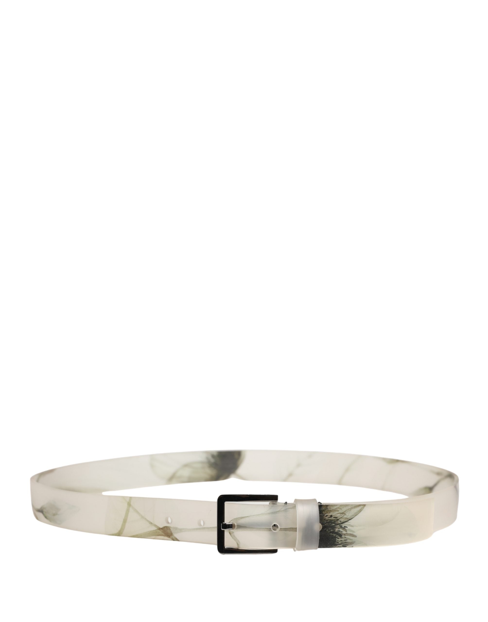 Dolce & Gabbana Herren Gürtel mit weißer floraler PVC-Prägung und silberner Metallschnalle