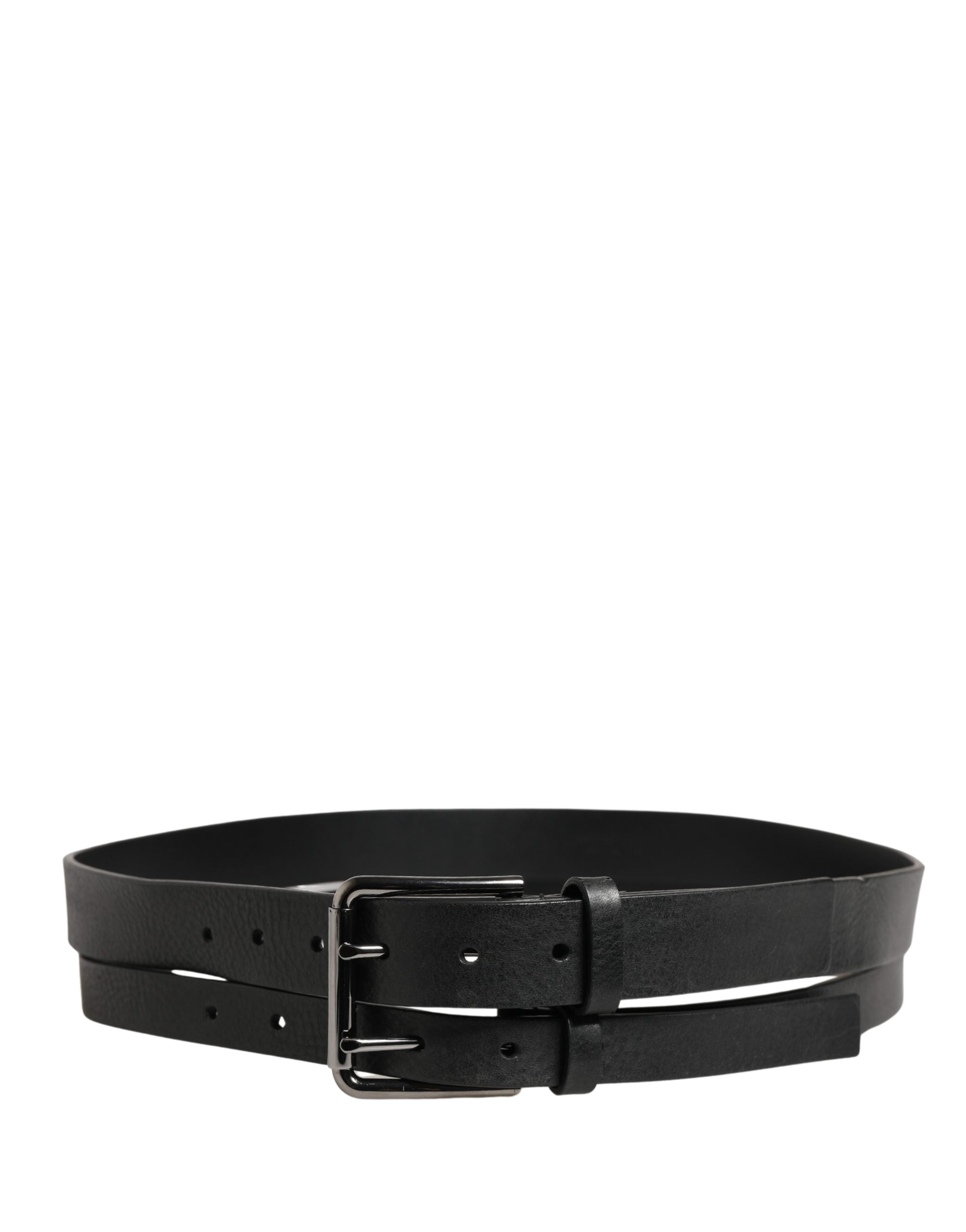 Dolce & Gabbana Schwarzer Ledergürtel mit Doppelriemen und silberner Schnalle
