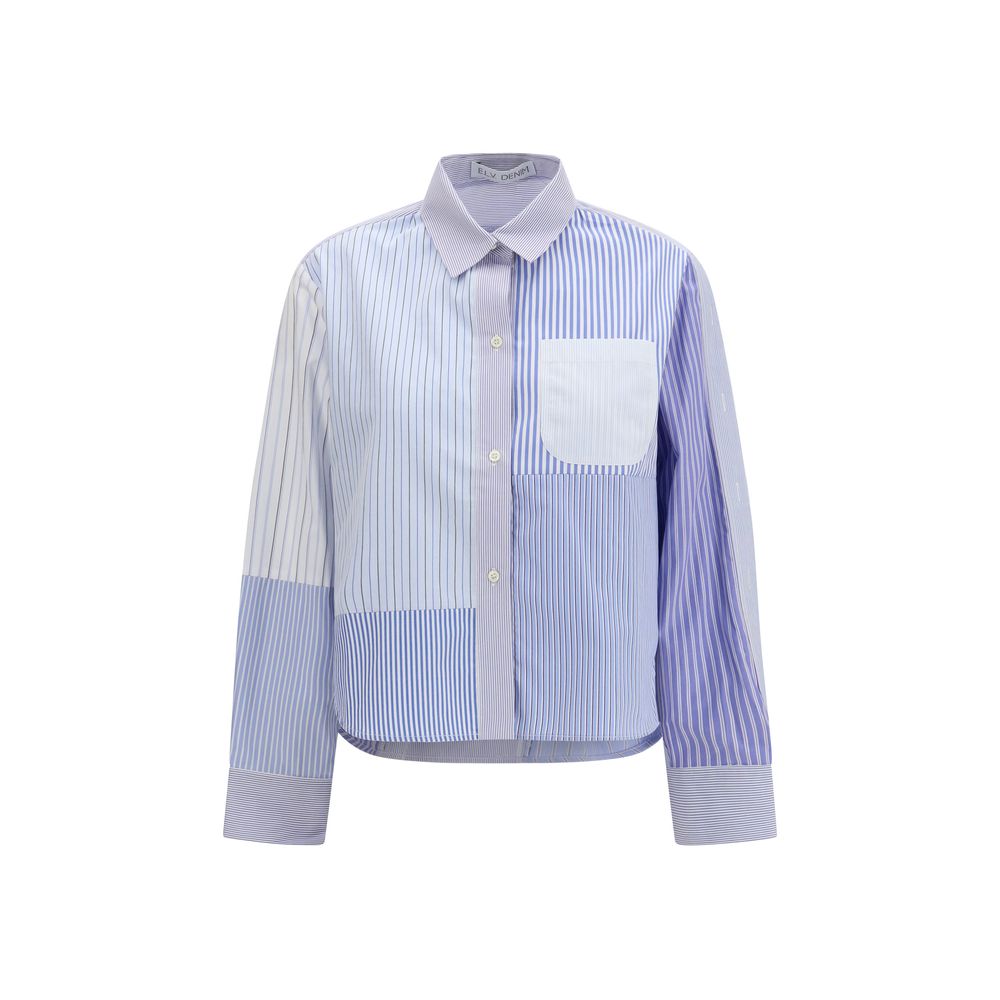 E.L.V. DENIM Blaues Baumwollhemd mit Muster