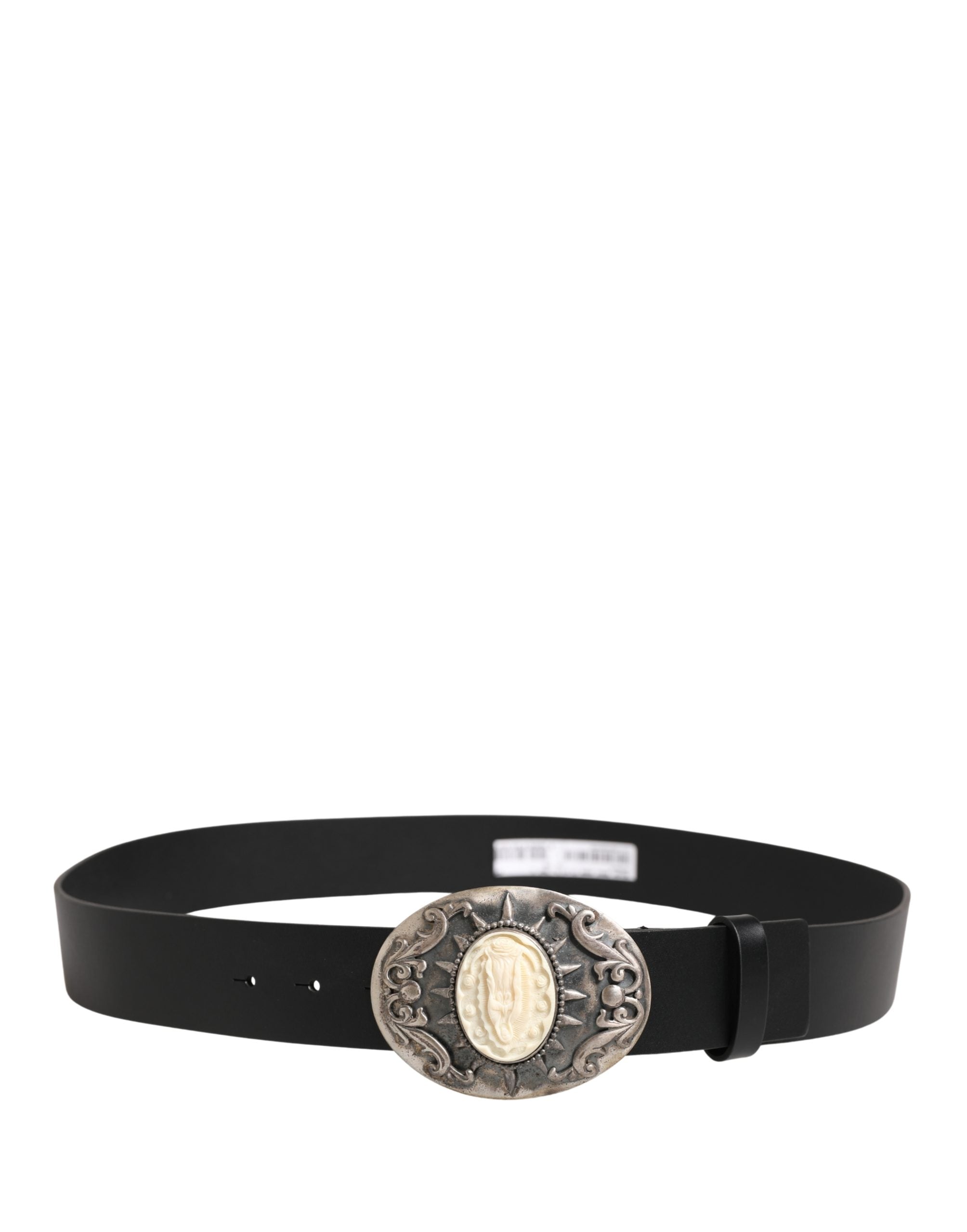 Dolce & Gabbana Schwarzer Kalbsleder Gürtel mit verzierter Metallschnalle