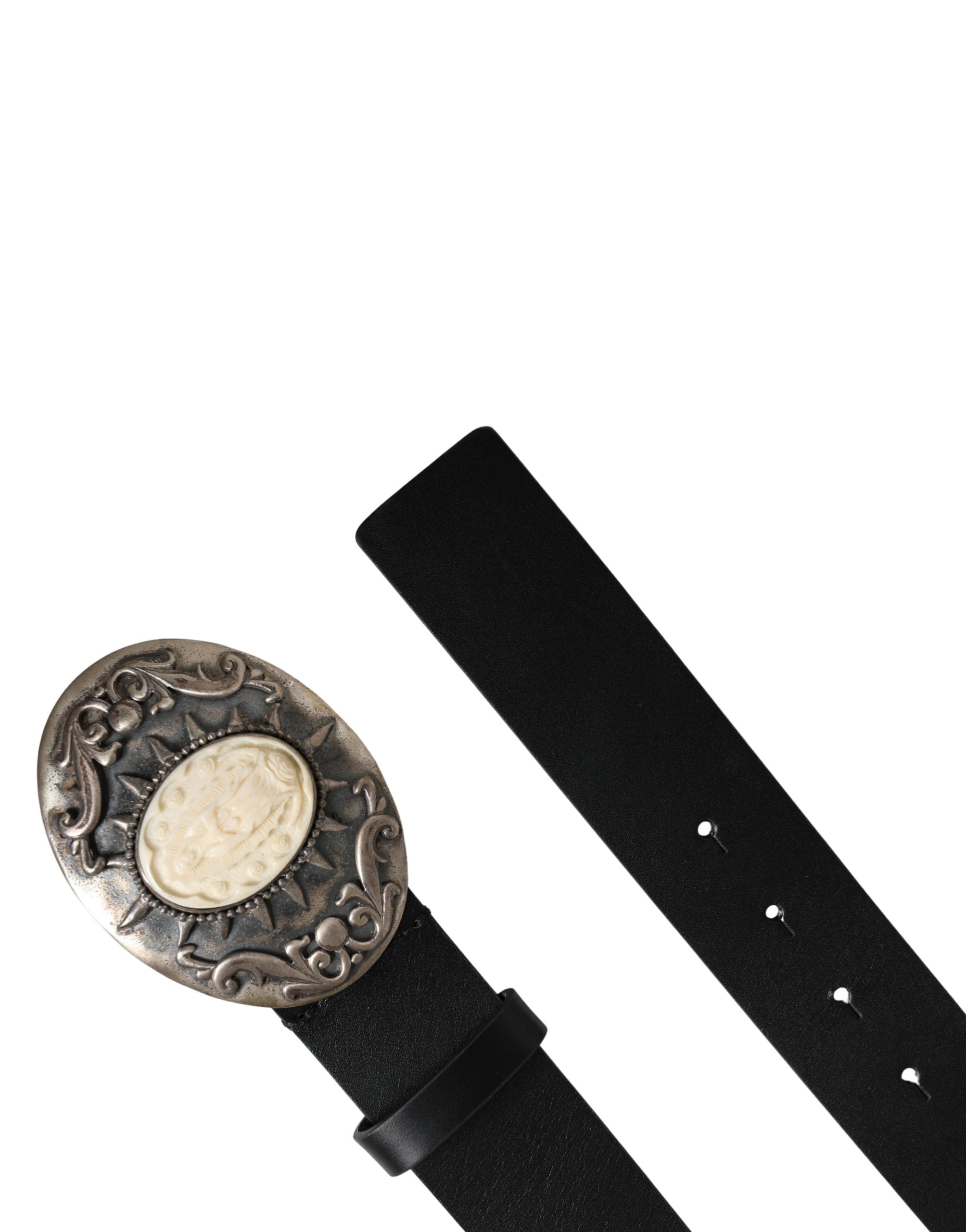 Dolce & Gabbana Schwarzer Kalbsleder Gürtel mit verzierter Metallschnalle