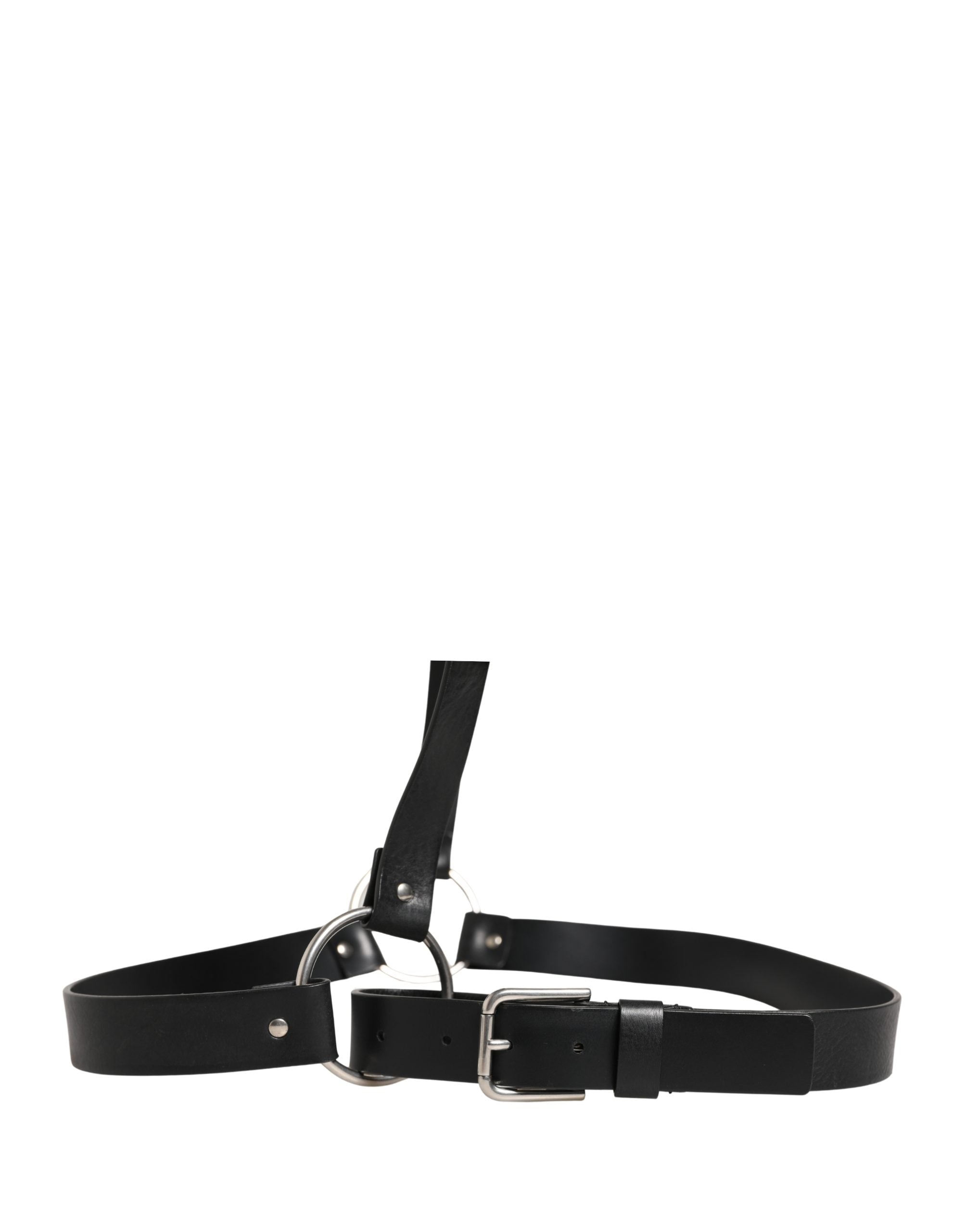 Dolce & Gabbana Schwarzer Ledergürtel mit Doppelriemen und silberner Schnalle