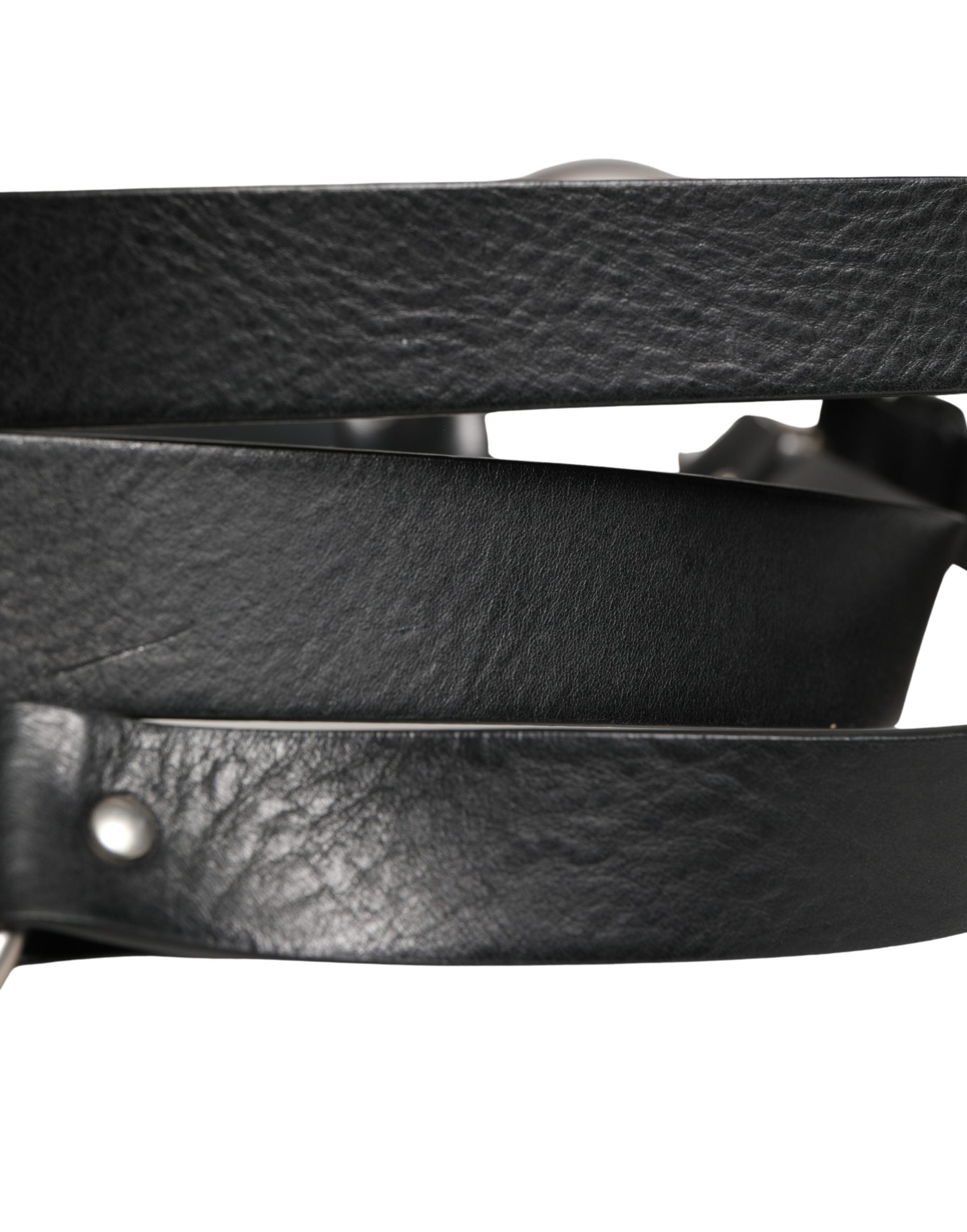 Dolce & Gabbana Schwarzer Ledergürtel mit Doppelriemen und silberner Schnalle