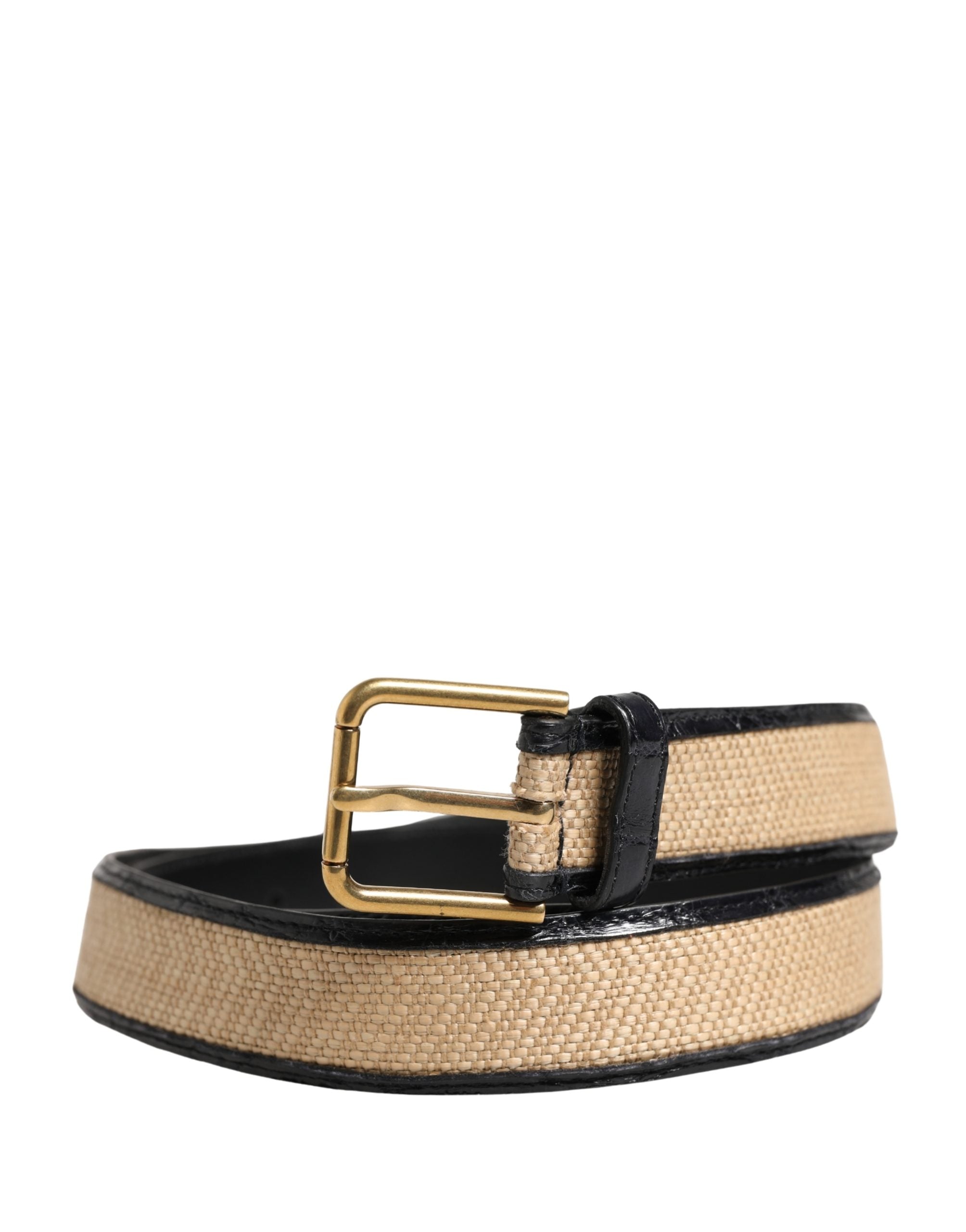 Dolce & Gabbana Herren Gürtel aus geflochtenem Leder in Beige mit Metallschnalle